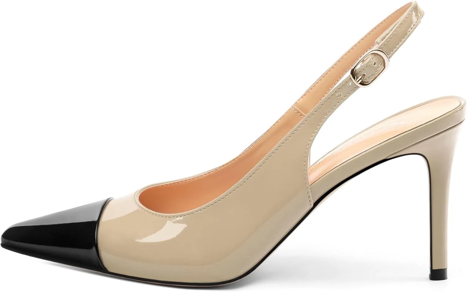 Women's Slingback Kitten Heels Pointed Toe Pumps Cap Teo High Heel Shoes Two Tone Splicing Shoes for Casual Party Wedding Office 3.1"