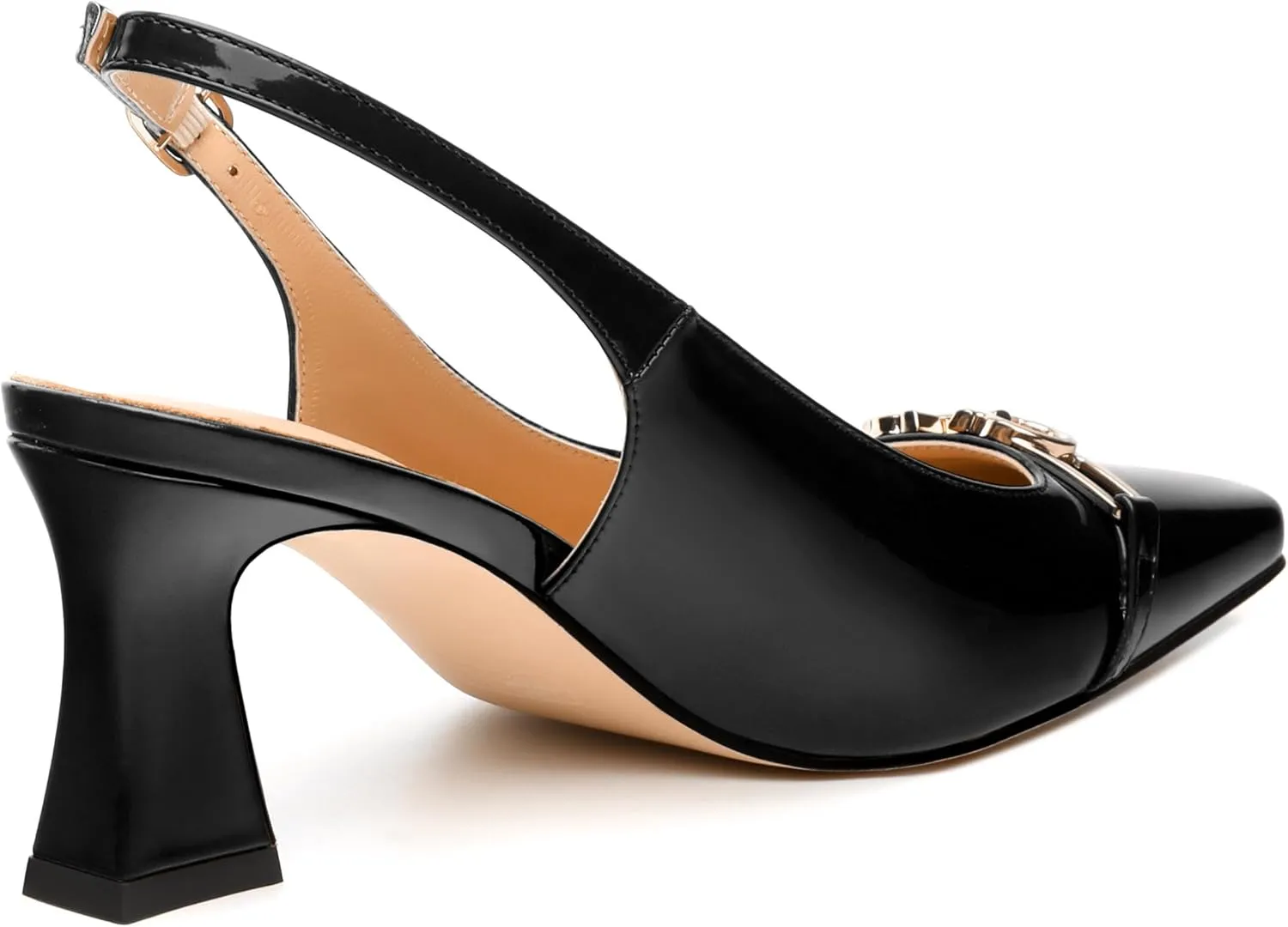 Womens Slingback Pumps, Small Square Toe and Chunky Heel Pumps with Metal Buckle, Leather Insole Comfort Slingbakc Daily Work Pumps 2.5"