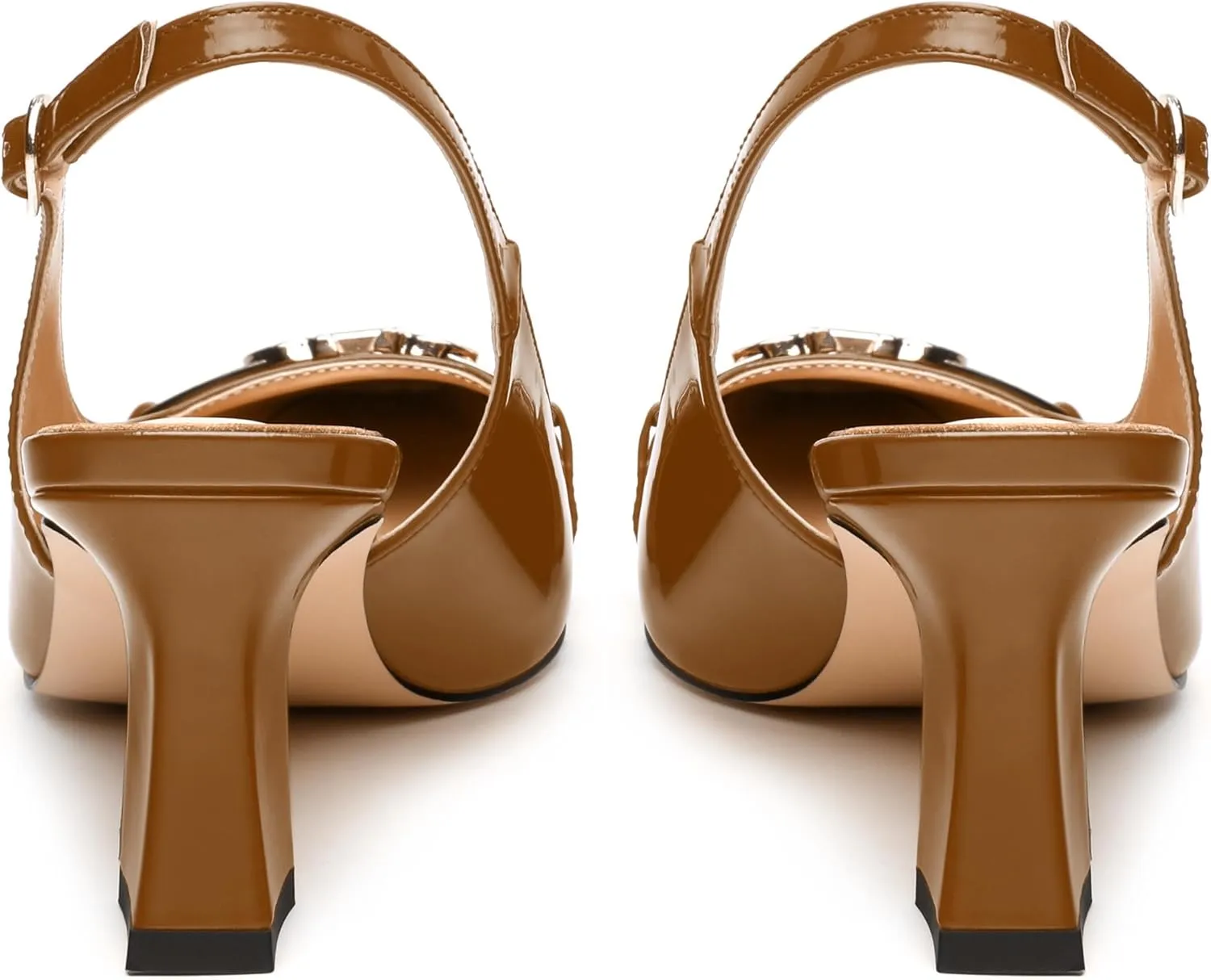 Womens Slingback Pumps, Small Square Toe and Chunky Heel Pumps with Metal Buckle, Leather Insole Comfort Slingbakc Daily Work Pumps 2.5"