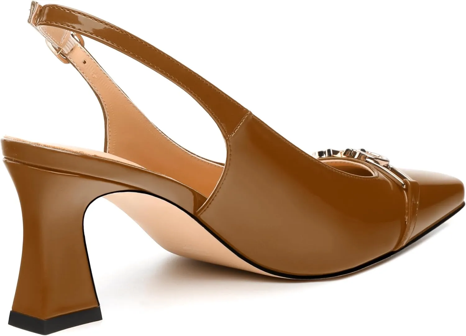 Womens Slingback Pumps, Small Square Toe and Chunky Heel Pumps with Metal Buckle, Leather Insole Comfort Slingbakc Daily Work Pumps 2.5"