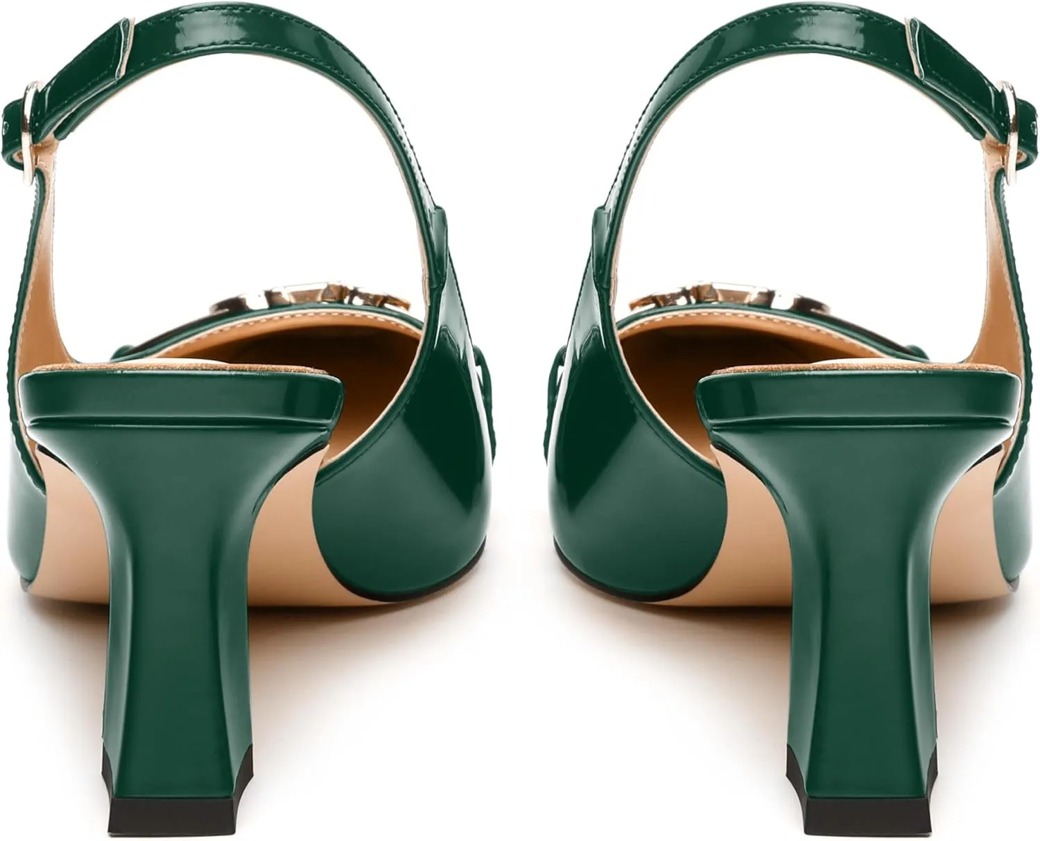 Womens Slingback Pumps, Small Square Toe and Chunky Heel Pumps with Metal Buckle, Leather Insole Comfort Slingbakc Daily Work Pumps 2.5"