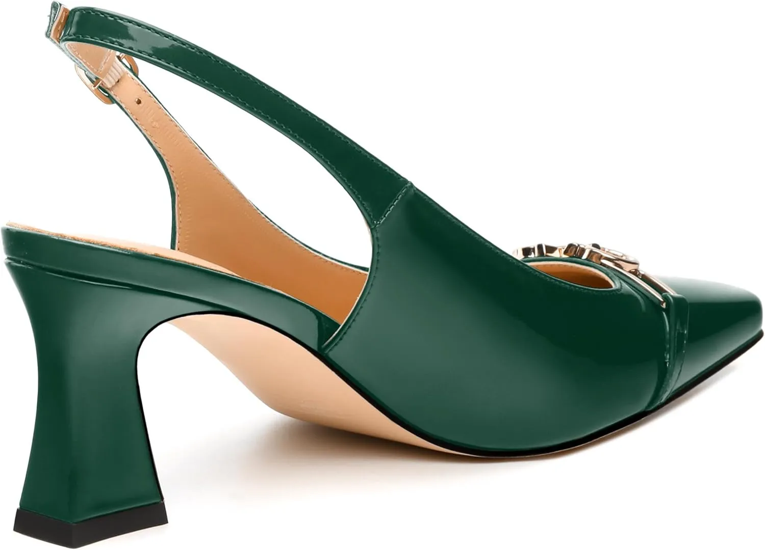 Womens Slingback Pumps, Small Square Toe and Chunky Heel Pumps with Metal Buckle, Leather Insole Comfort Slingbakc Daily Work Pumps 2.5"