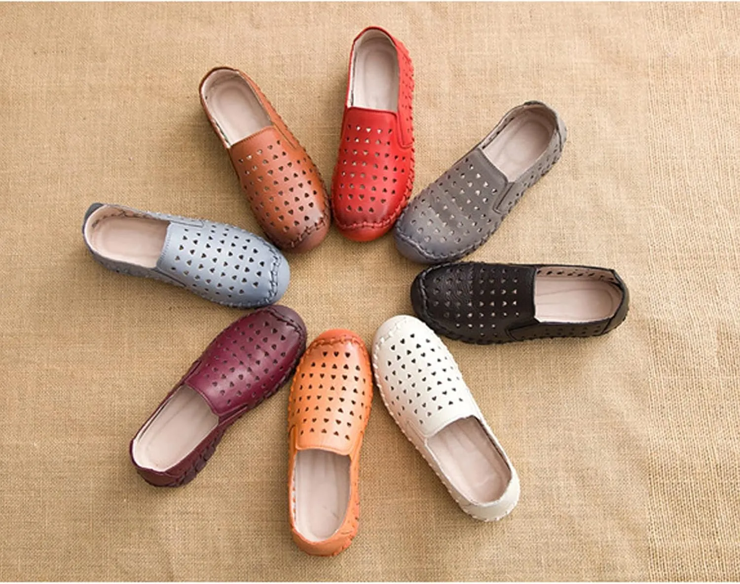 Women's Soft Leather Ortho 4D Pain Relief Loafers,Hollow Slip-on Flat Orthopedic Sneakers,Fashion Breathable Hand-Stitching Non-Slip Mom Comfort Walking Shoes