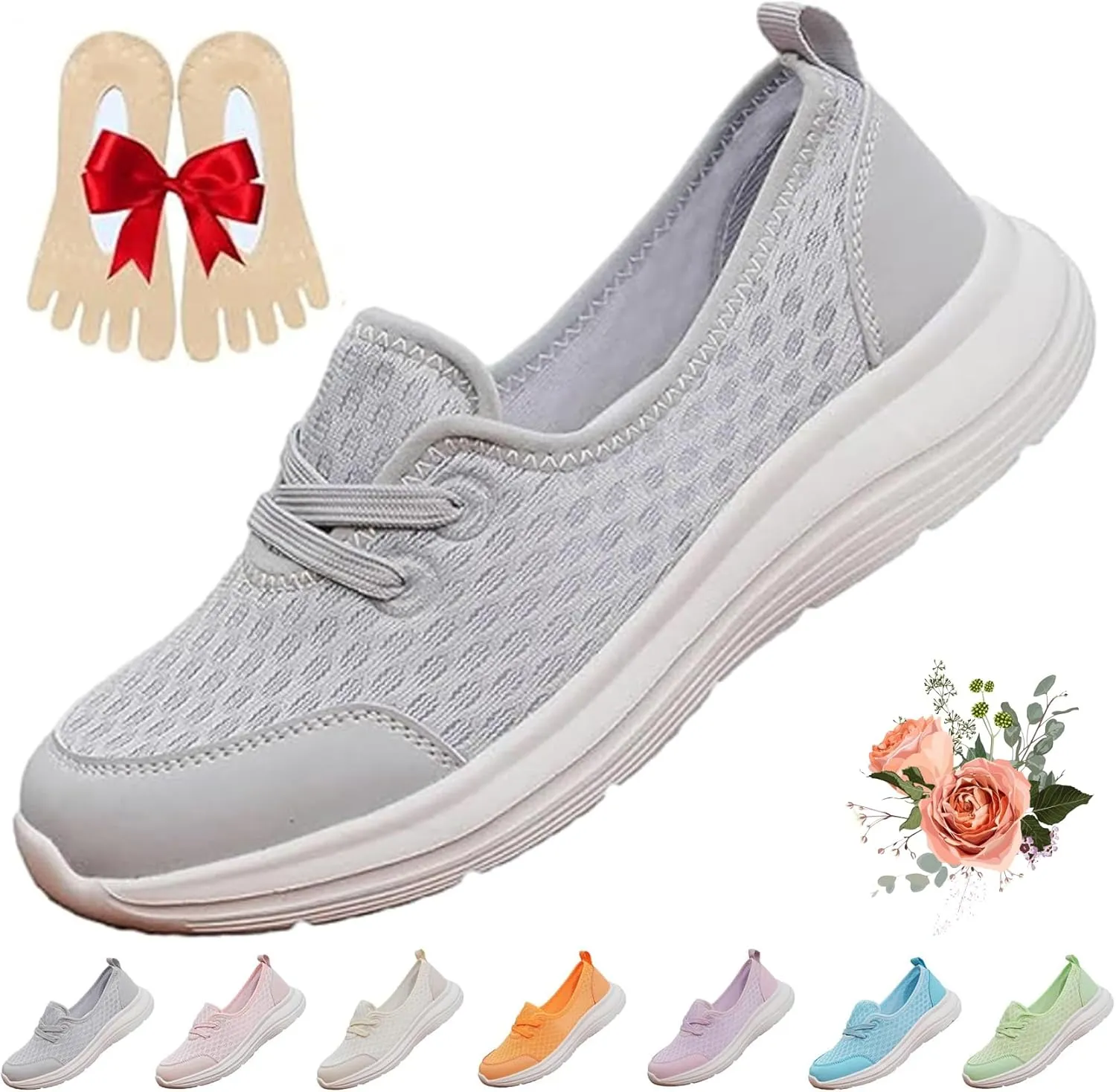 Women's Soft Sole Mesh Comfort Orthopedic Shoes, Breathable Slip-On Flat Walking Shoes, Lightweight and Breathable