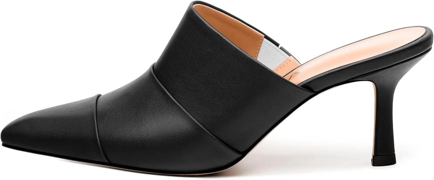 Women's Square Closed Toe Heeled Sandals, Ruched Mid Stiletto Heels, Fashion Comfort Daily Working Party Slide Sandals for Women