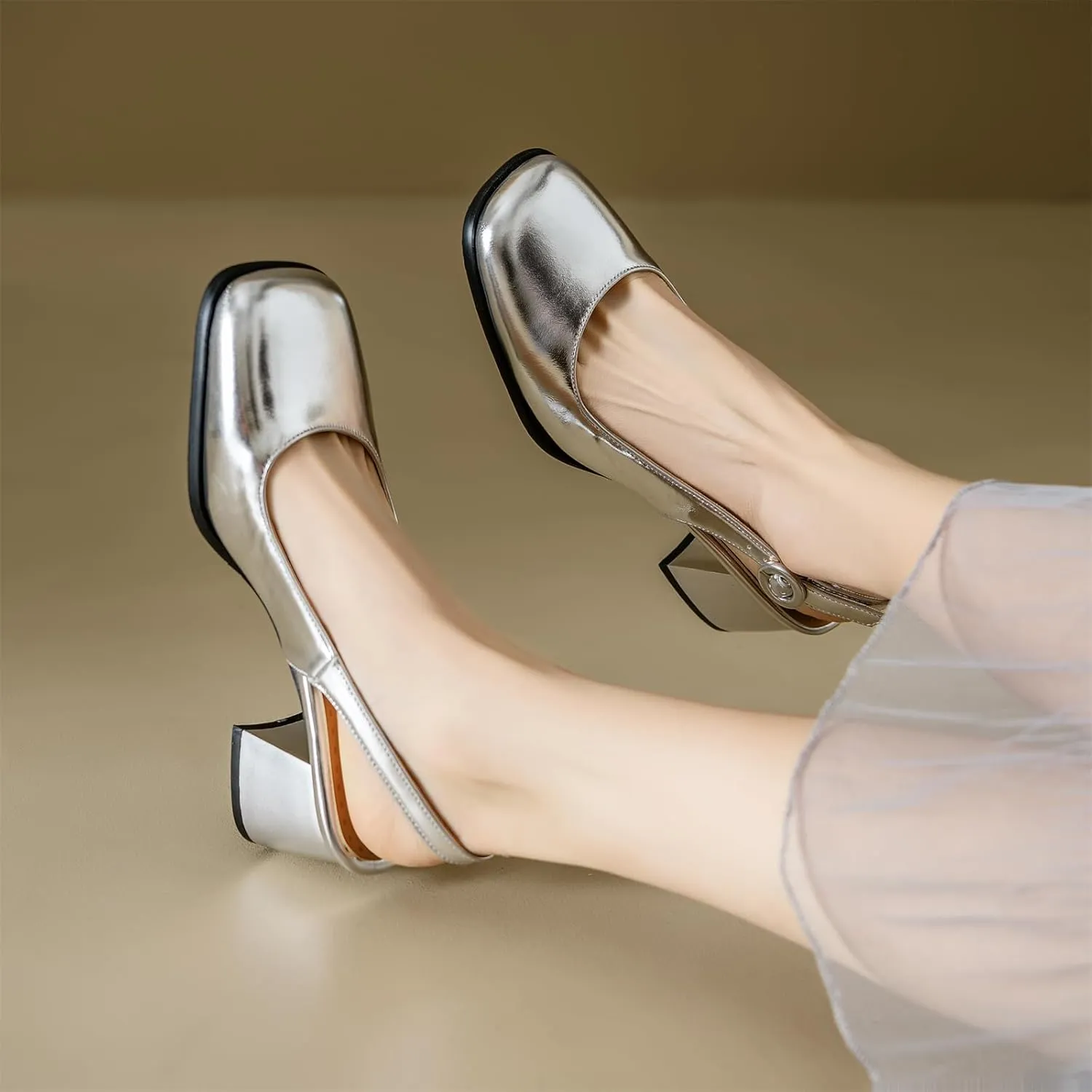 Women's Square Closed Toe Mary Jane Adjustable Buckle Chunky Mid Heels Slingback Classic Comfortable Cosplay Work Casual Dress Shoes Business Elegant Party Dating Daily Wear Pumps