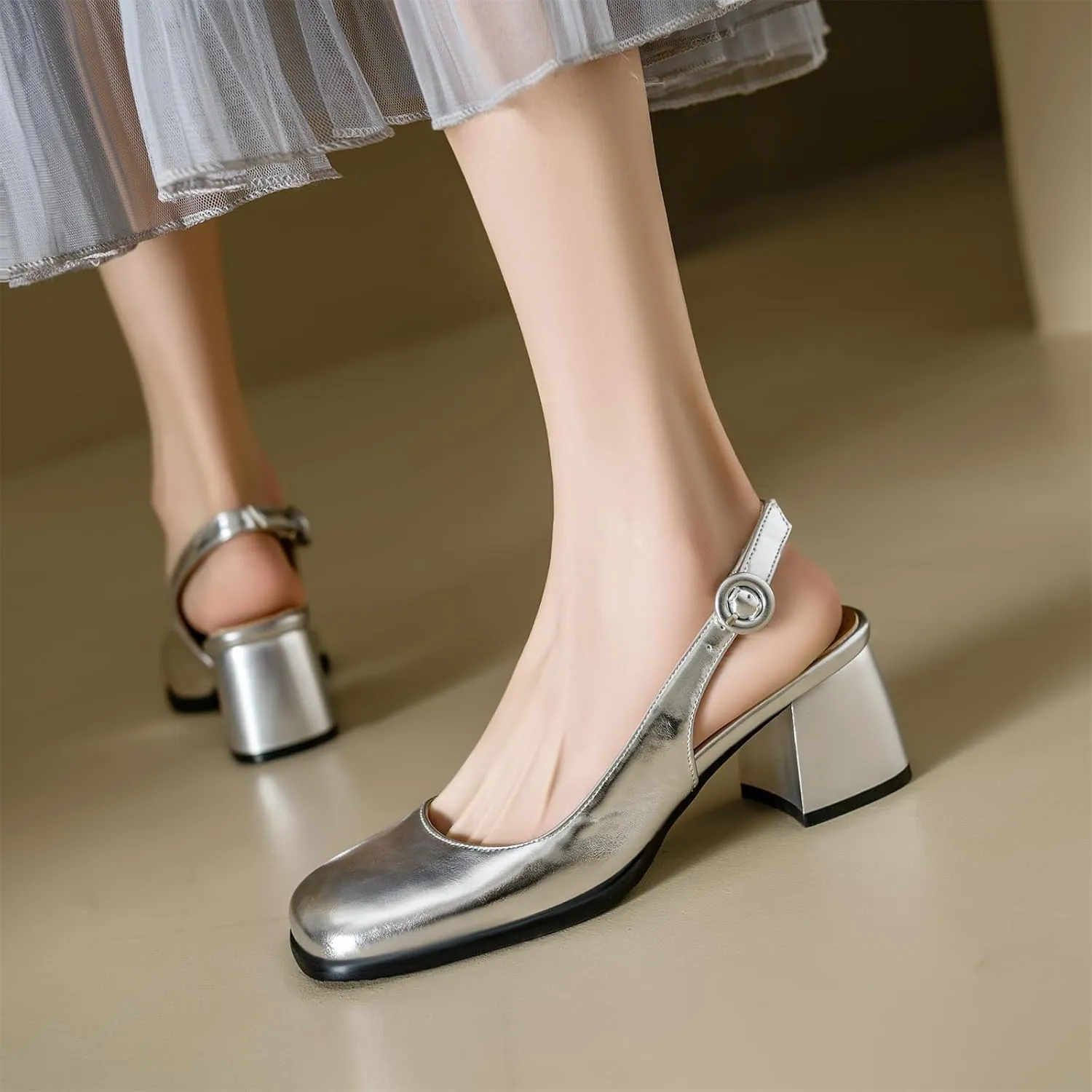 Women's Square Closed Toe Mary Jane Adjustable Buckle Chunky Mid Heels Slingback Classic Comfortable Cosplay Work Casual Dress Shoes Business Elegant Party Dating Daily Wear Pumps