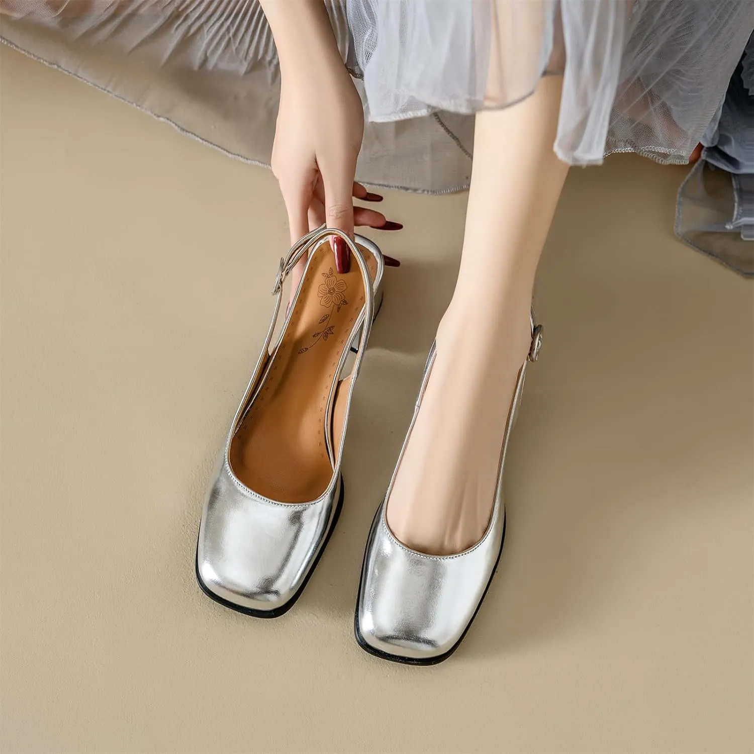 Women's Square Closed Toe Mary Jane Adjustable Buckle Chunky Mid Heels Slingback Classic Comfortable Cosplay Work Casual Dress Shoes Business Elegant Party Dating Daily Wear Pumps
