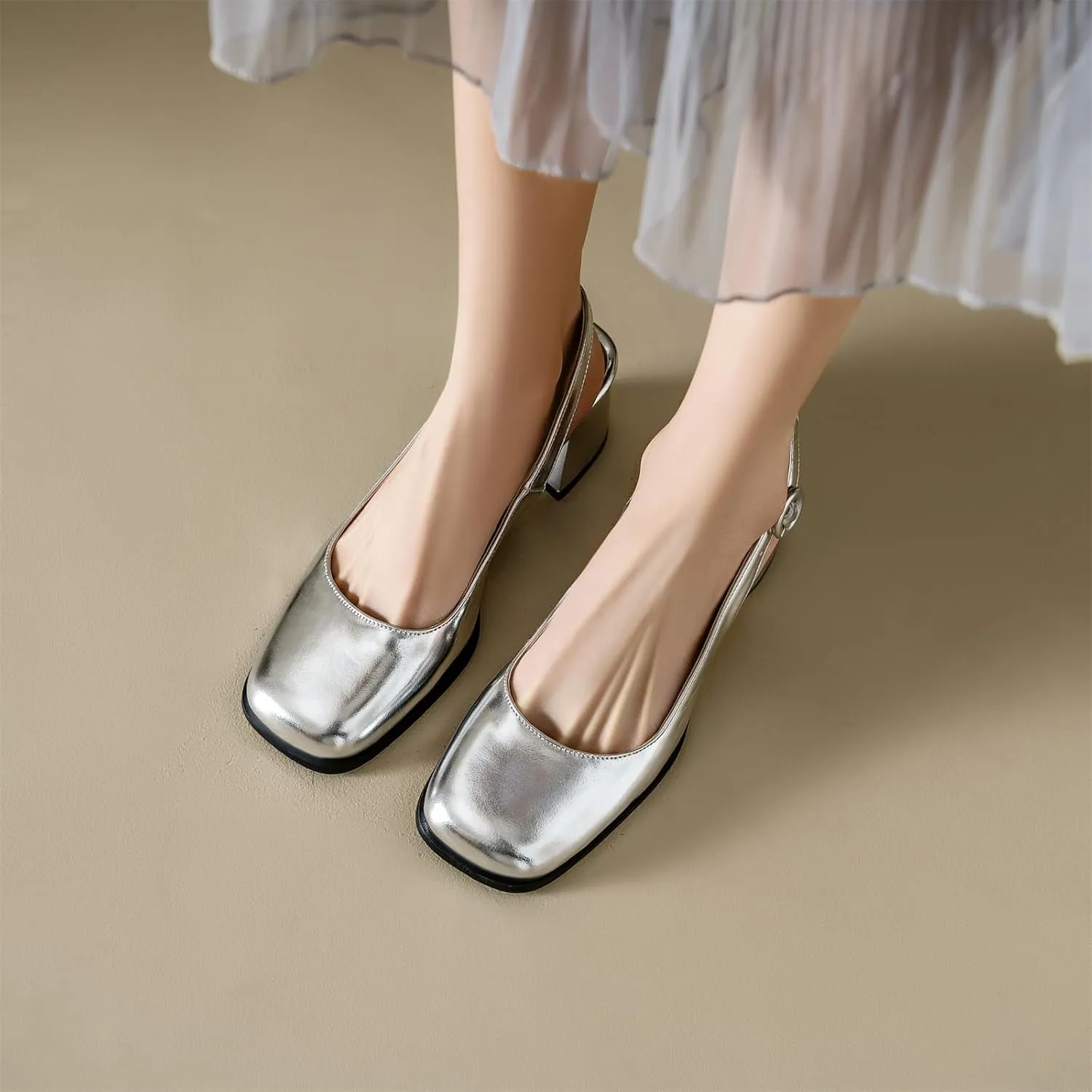Women's Square Closed Toe Mary Jane Adjustable Buckle Chunky Mid Heels Slingback Classic Comfortable Cosplay Work Casual Dress Shoes Business Elegant Party Dating Daily Wear Pumps