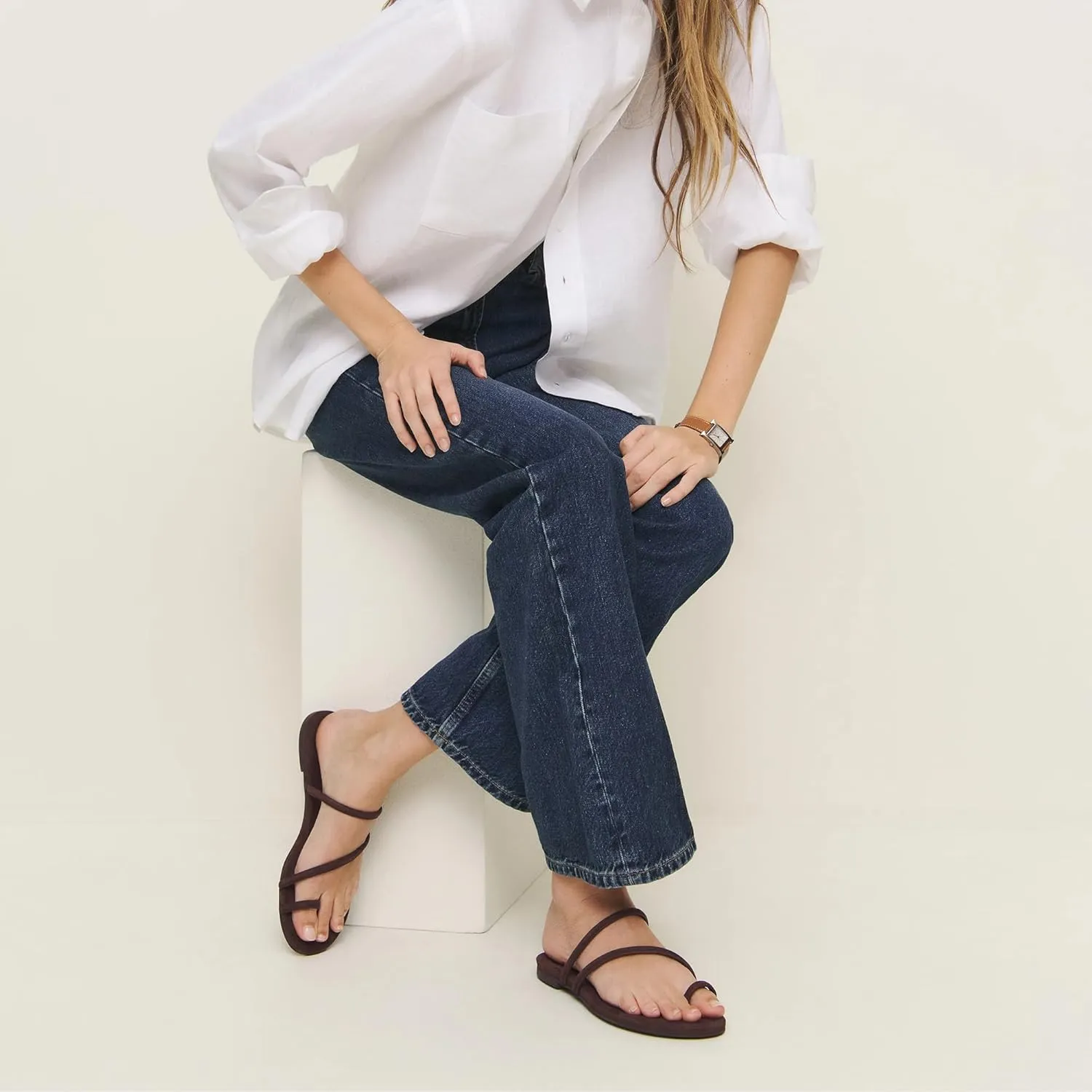 Women's Strappy Flat Sandals Slip On Slides Toe Ring Slippers with Cross Strap Comfortable Open Toe Summer Flats Shoes