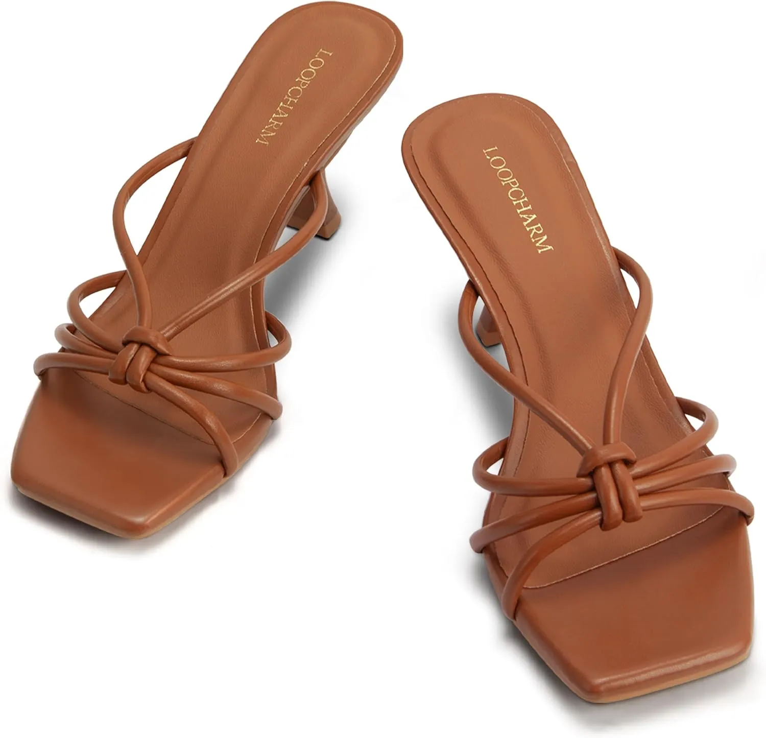 Women's Strappy Square Open Toe Kitten Heels Sandals Knotted Design Summer Fashion Slip On Mule Style