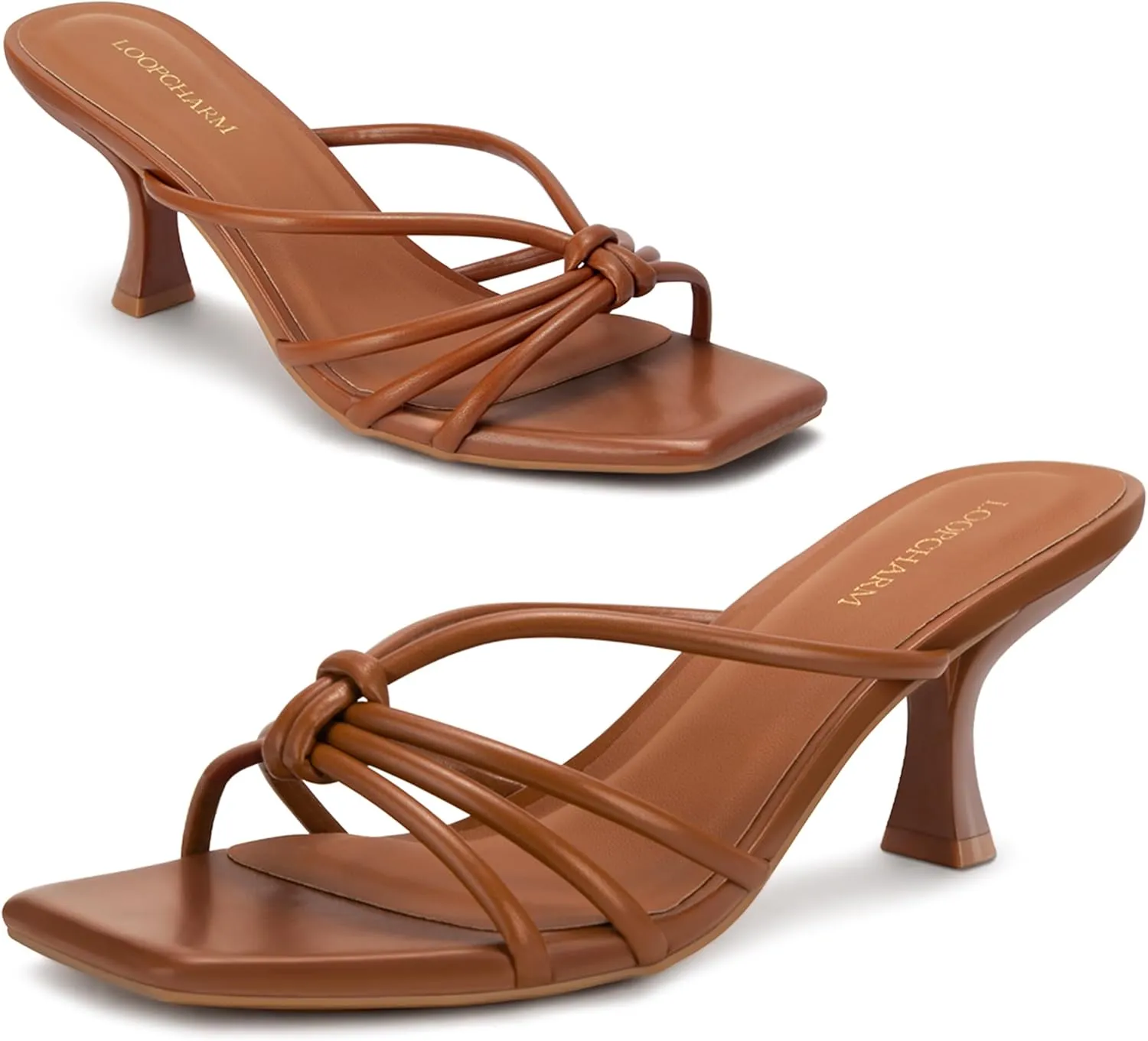 Women's Strappy Square Open Toe Kitten Heels Sandals Knotted Design Summer Fashion Slip On Mule Style