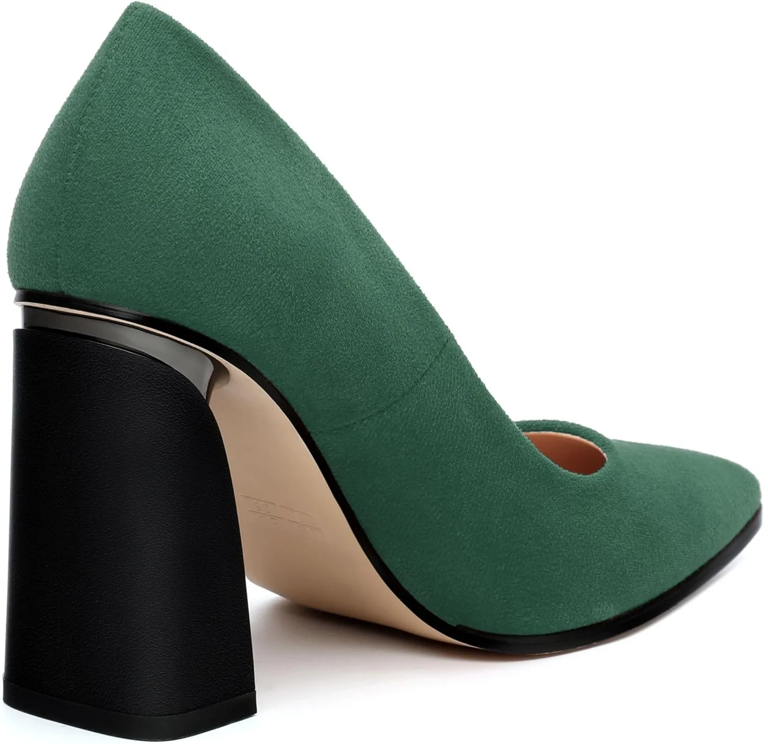 Women's Suede Chunky Block high Heels Comfortable Closed Pointed Toe Slip On Pumps Dinner Wedding Party Office Shoes 3.5 inch