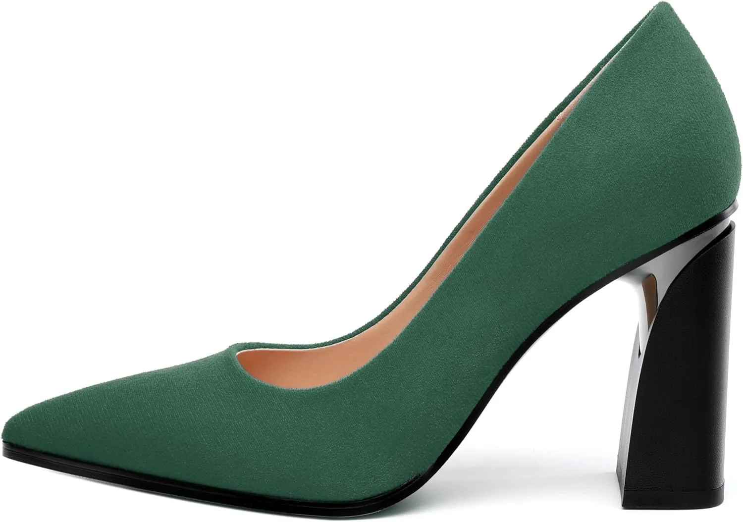 Women's Suede Chunky Block high Heels Comfortable Closed Pointed Toe Slip On Pumps Dinner Wedding Party Office Shoes 3.5 inch