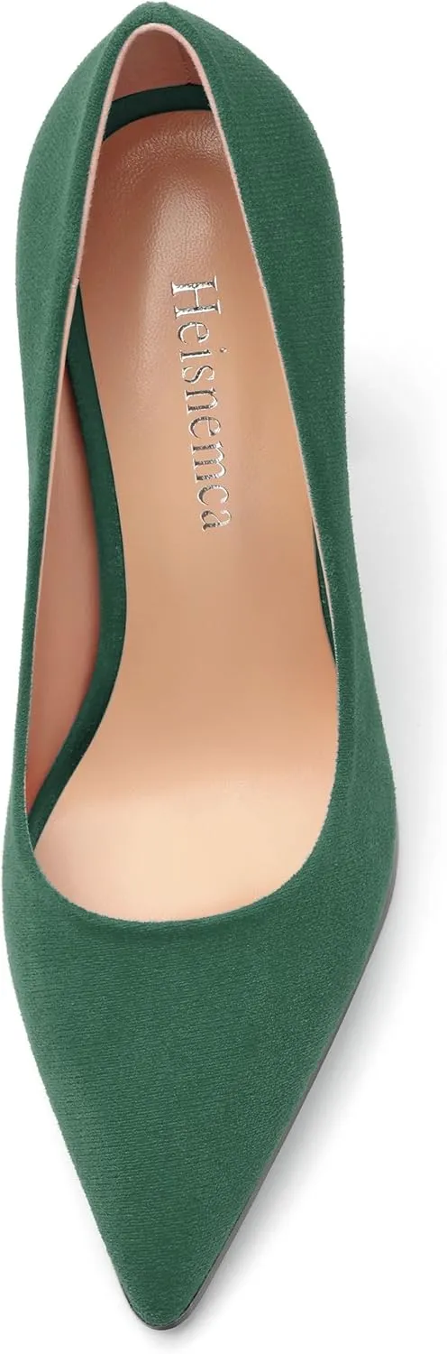 Women's Suede Chunky Block high Heels Comfortable Closed Pointed Toe Slip On Pumps Dinner Wedding Party Office Shoes 3.5 inch