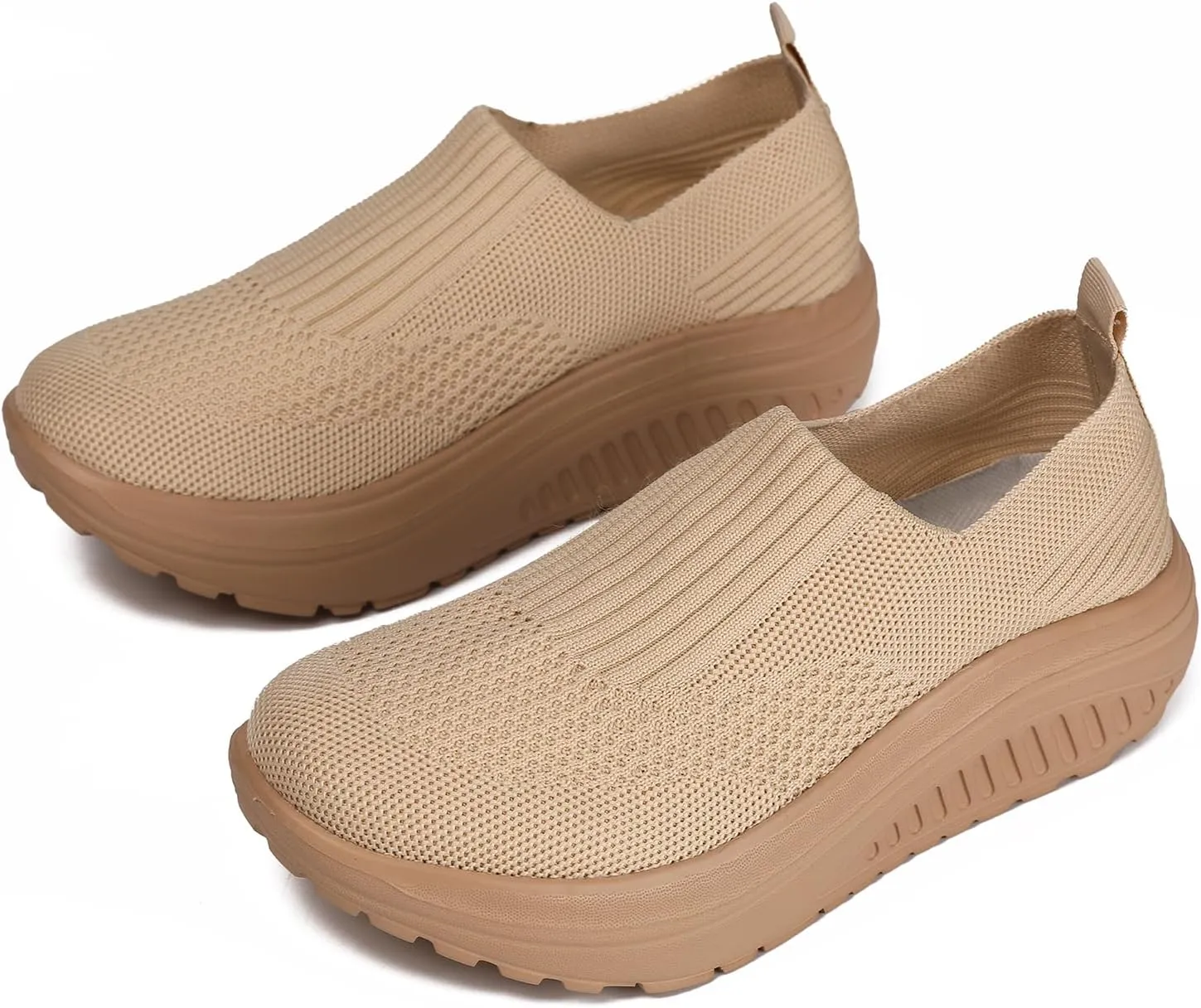 Women's Walking Shoes Slip-On Light Mesh Casual Jogging Shoes Knit Upper Non Slip Breathable Thick Rocking Bottom Shoes