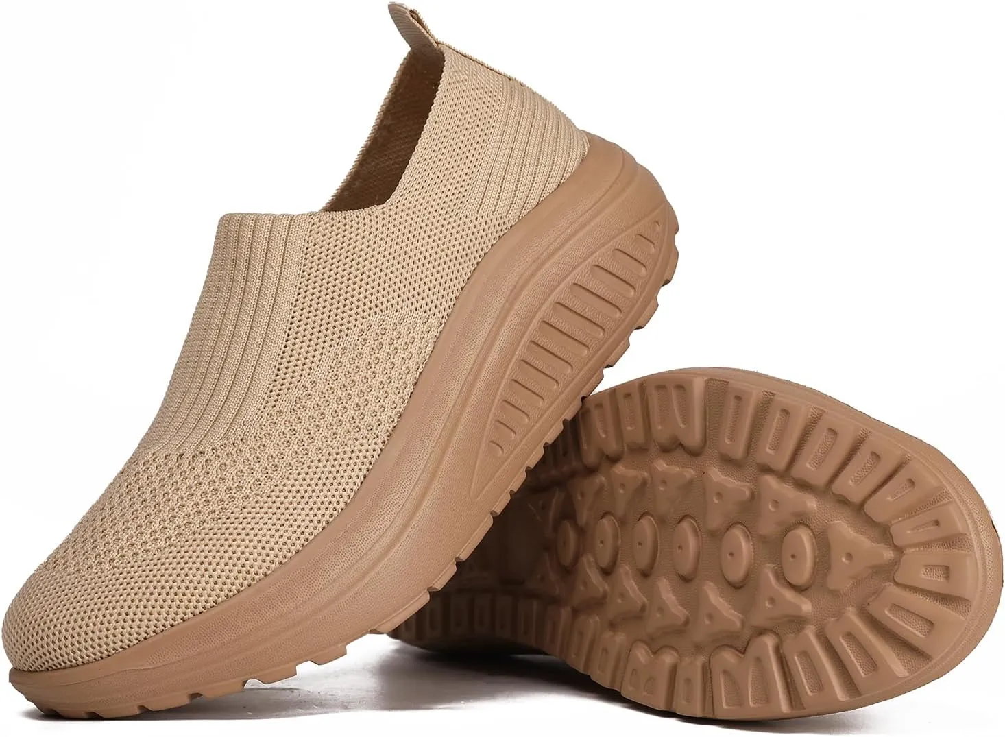 Women's Walking Shoes Slip-On Light Mesh Casual Jogging Shoes Knit Upper Non Slip Breathable Thick Rocking Bottom Shoes