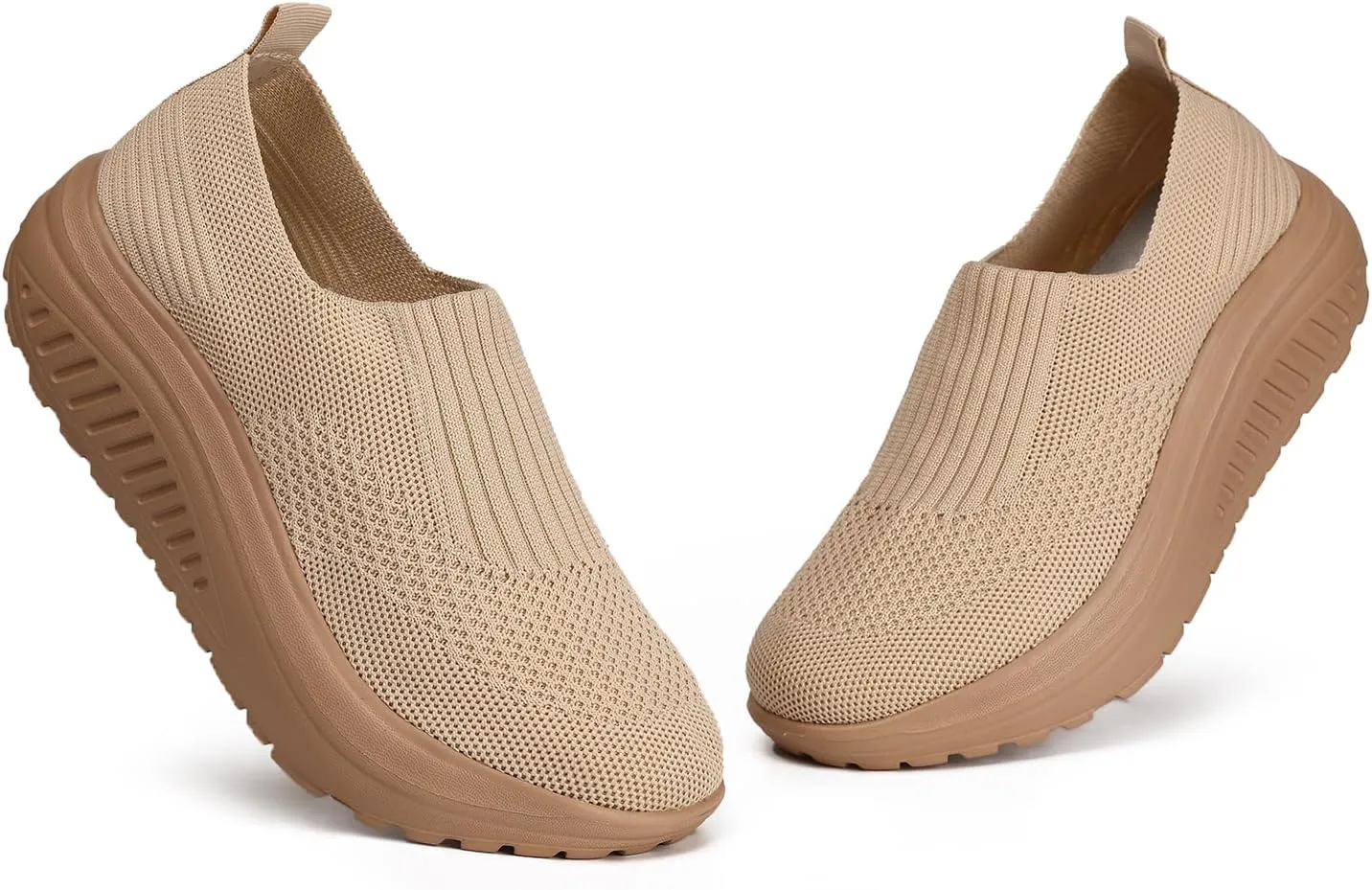 Women's Walking Shoes Slip-On Light Mesh Casual Jogging Shoes Knit Upper Non Slip Breathable Thick Rocking Bottom Shoes