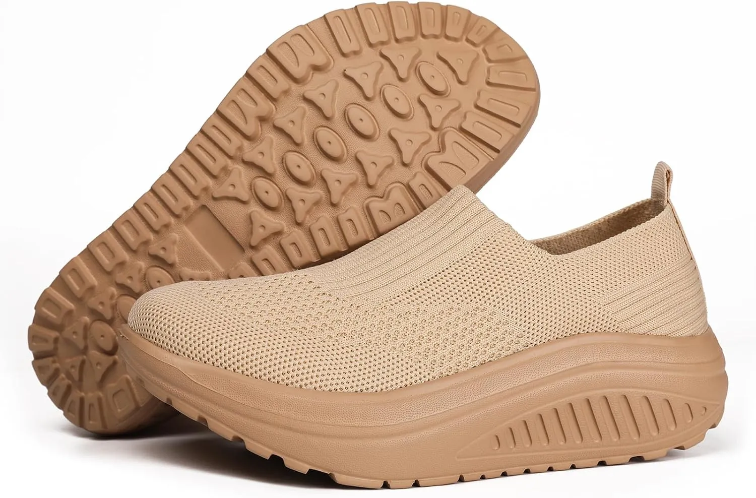 Women's Walking Shoes Slip-On Light Mesh Casual Jogging Shoes Knit Upper Non Slip Breathable Thick Rocking Bottom Shoes