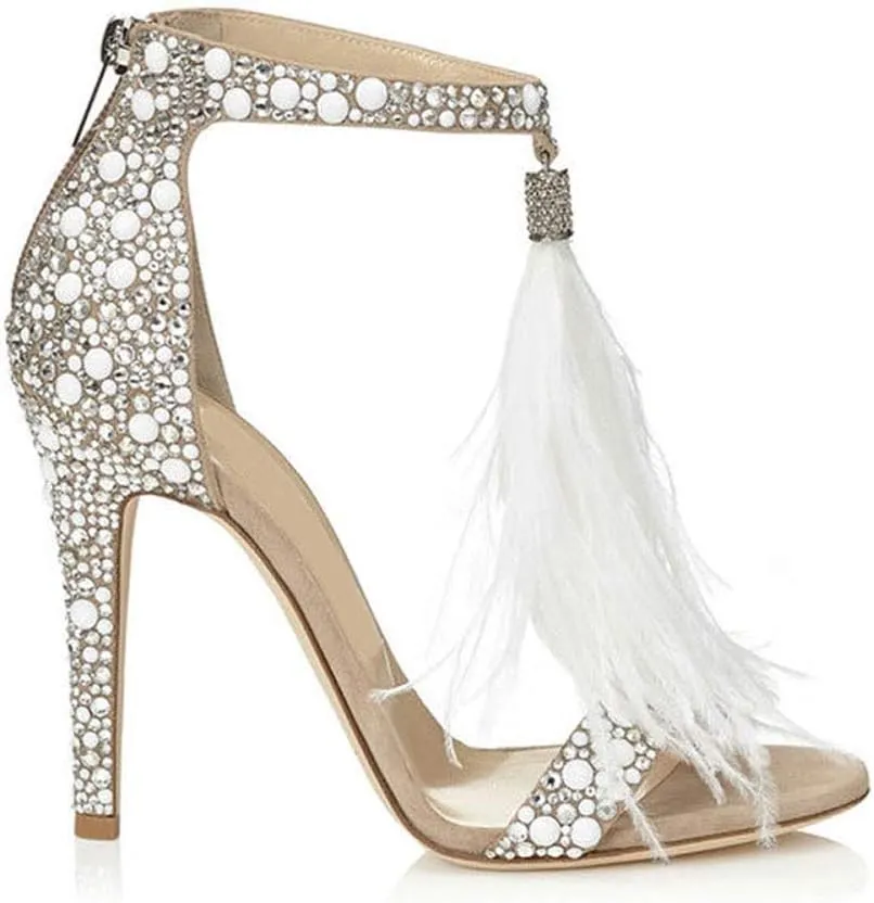 Women's Wedding Dress Party & Evening Embellished Feather Stiletto Heel Pearl Rhinestones Tassel