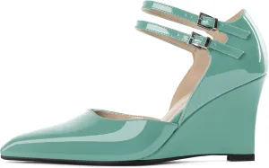 Women's Wedge Heel Pumps High Heel Pumps Stylish Pointed Toe Heels for Women Comfortable Wedge Heels Office Dressy 3.4 Inch Mary Jane Shoes