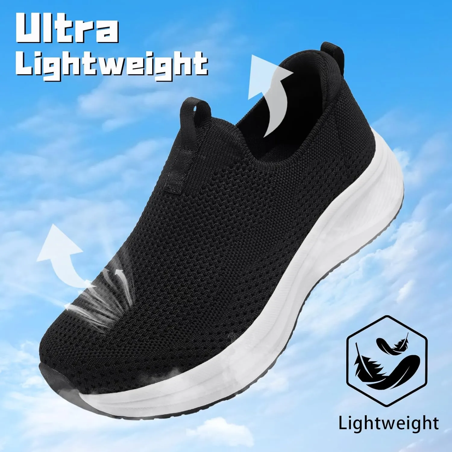Women's Wide Non-Slip Walking Shoes Lightweight Breathable Sock Sneakers Casual Athletic Tennis Shoes Comfortable Slip On Shoes