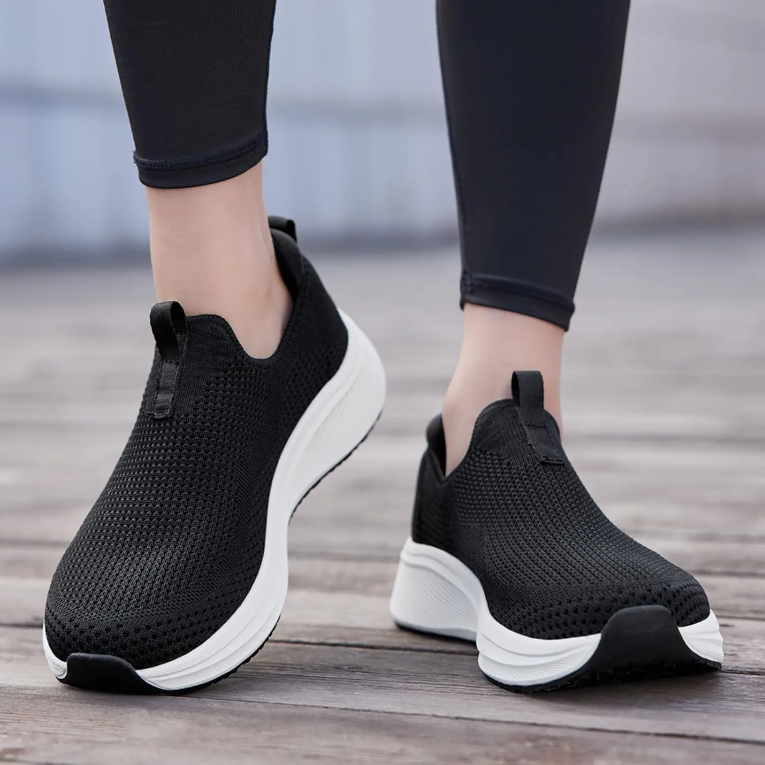 Women's Wide Non-Slip Walking Shoes Lightweight Breathable Sock Sneakers Casual Athletic Tennis Shoes Comfortable Slip On Shoes
