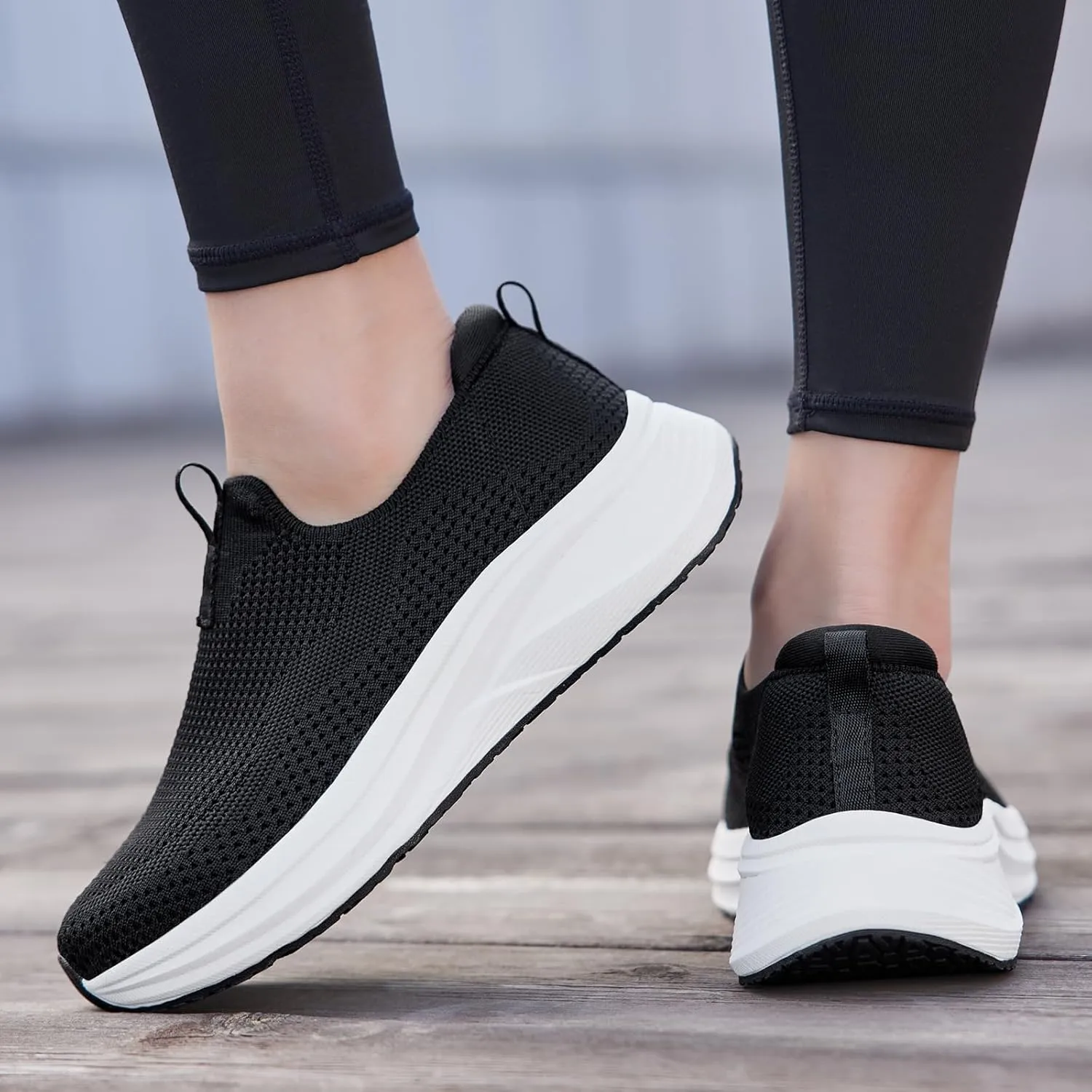 Women's Wide Non-Slip Walking Shoes Lightweight Breathable Sock Sneakers Casual Athletic Tennis Shoes Comfortable Slip On Shoes