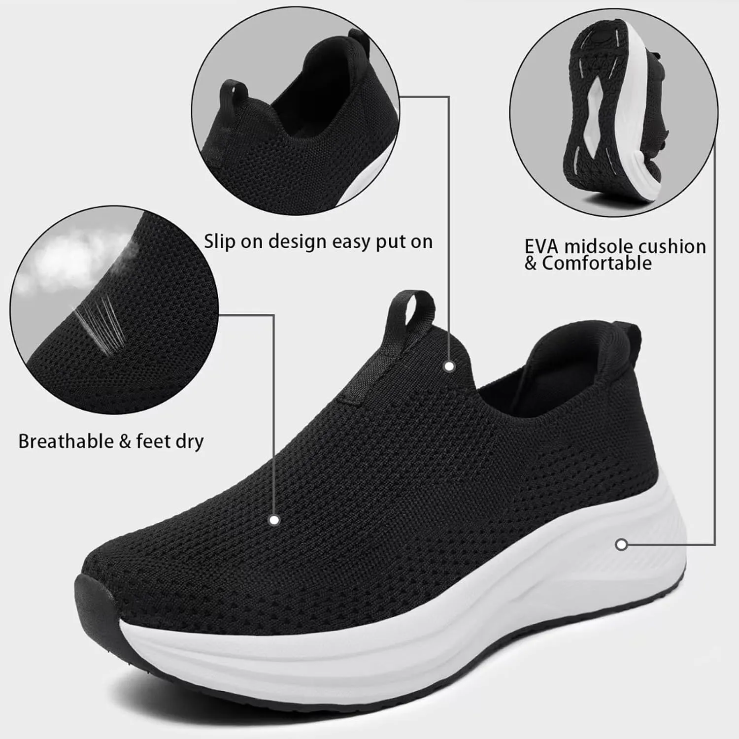 Women's Wide Non-Slip Walking Shoes Lightweight Breathable Sock Sneakers Casual Athletic Tennis Shoes Comfortable Slip On Shoes