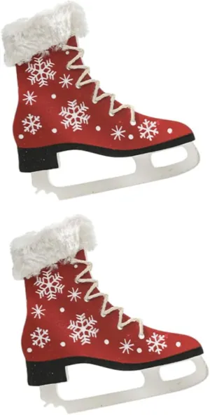 Wooden Christmas Boot and Ice Skate Ornaments 2pcs Boot Christmas to Hang for Shopping Mall Window Display Decor