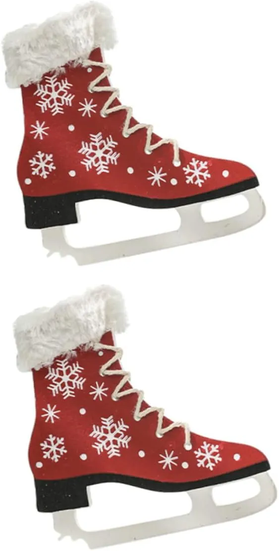 Wooden Christmas Boot and Ice Skate Ornaments 2pcs Boot Christmas to Hang for Shopping Mall Window Display Decor