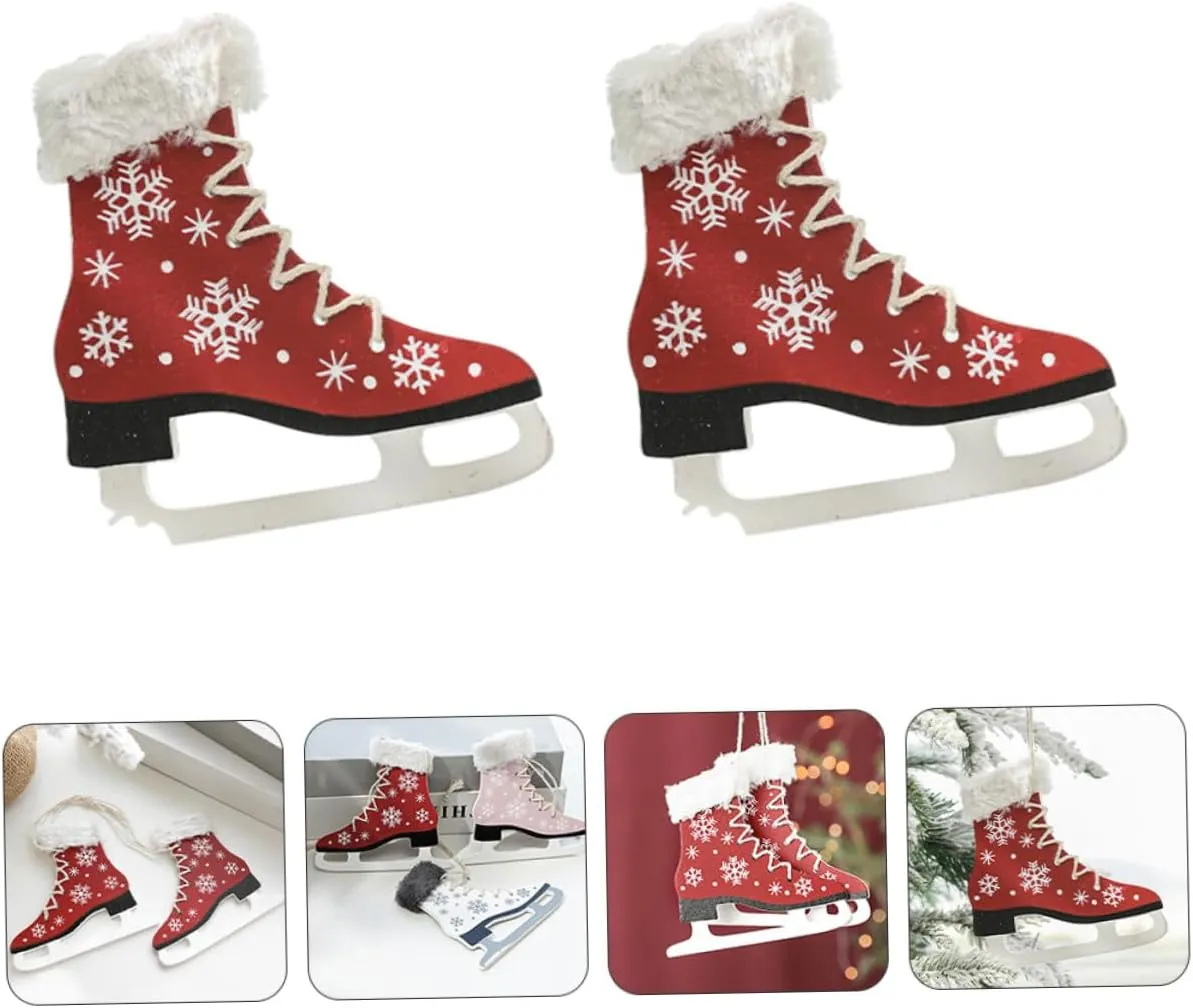 Wooden Christmas Boot and Ice Skate Ornaments 2pcs Boot Christmas to Hang for Shopping Mall Window Display Decor