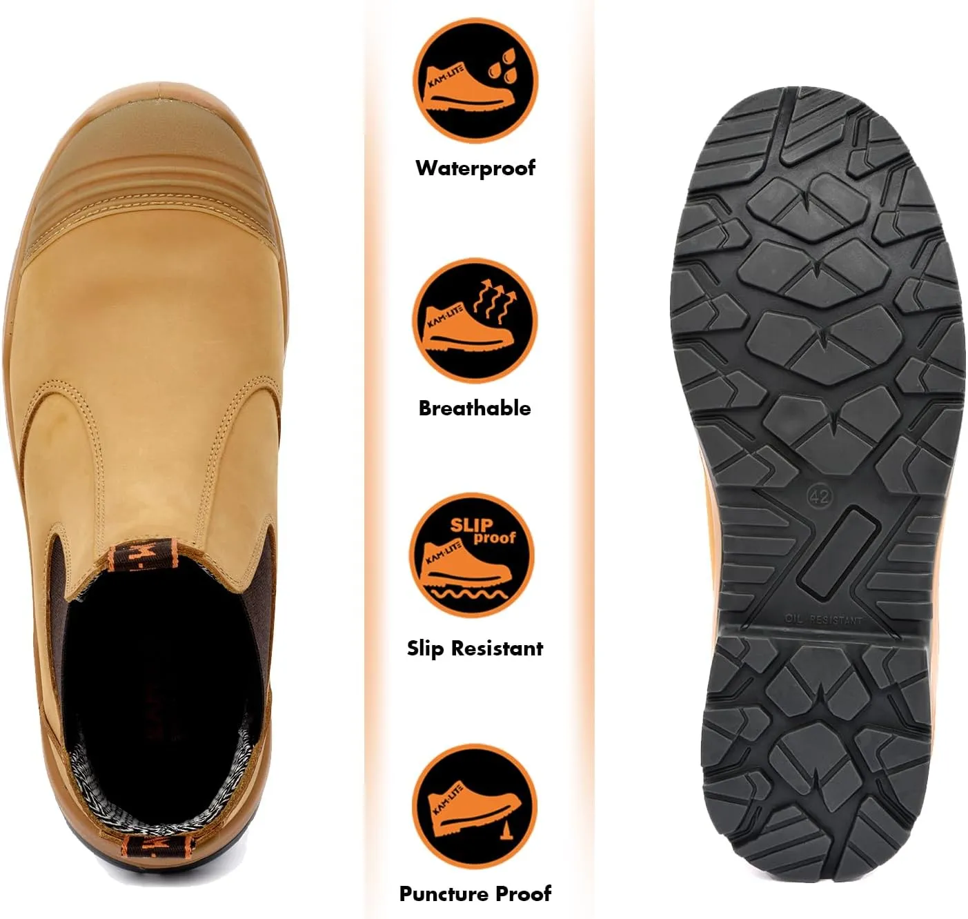 Work Boots for Men, Slip On Steel Toe Chelsea Safety Boots, Waterproof Slip Resistant Work Shoes, Lightweight Comfortable Breathable Non Slip Safety Toe Shoes