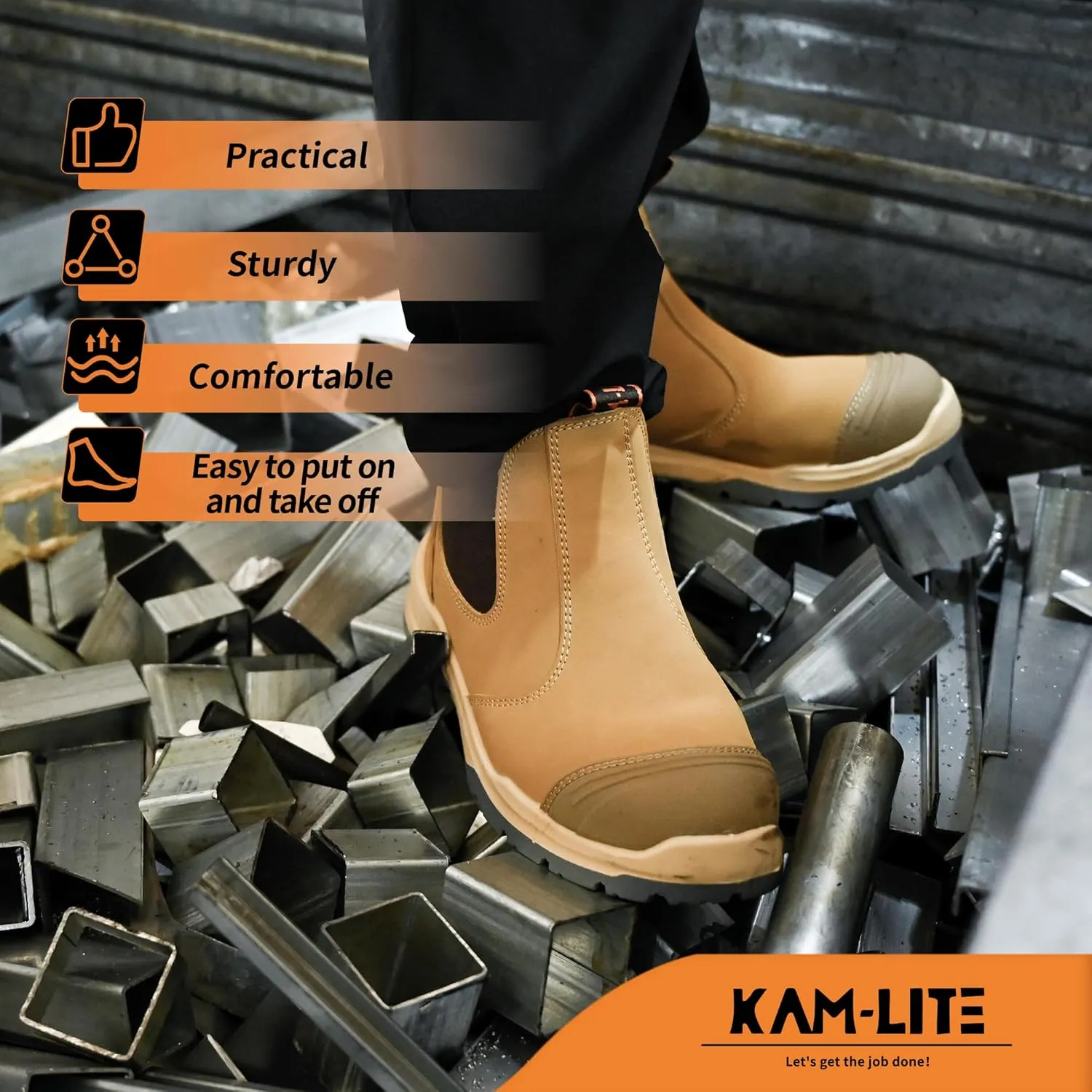 Work Boots for Men, Slip On Steel Toe Chelsea Safety Boots, Waterproof Slip Resistant Work Shoes, Lightweight Comfortable Breathable Non Slip Safety Toe Shoes