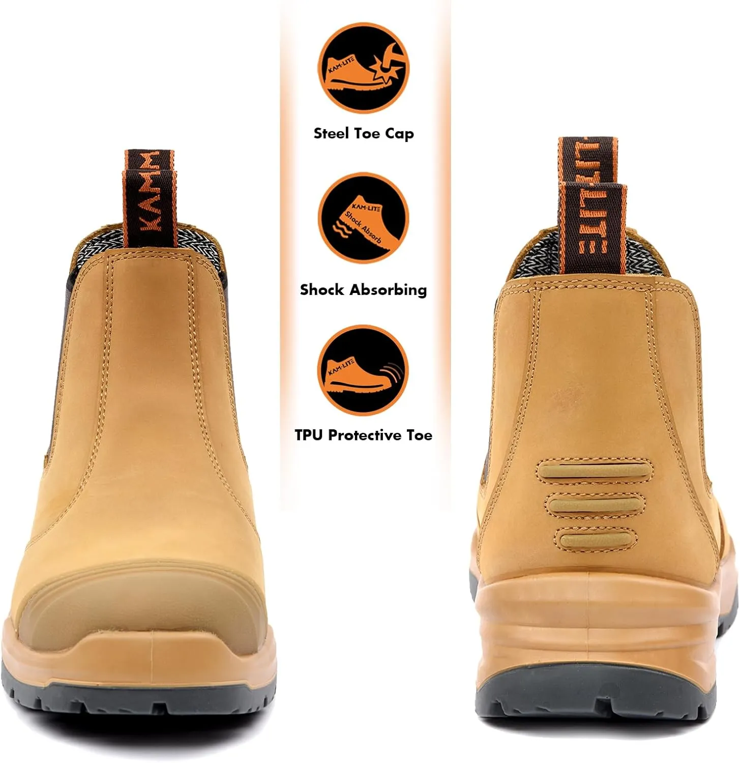 Work Boots for Men, Slip On Steel Toe Chelsea Safety Boots, Waterproof Slip Resistant Work Shoes, Lightweight Comfortable Breathable Non Slip Safety Toe Shoes