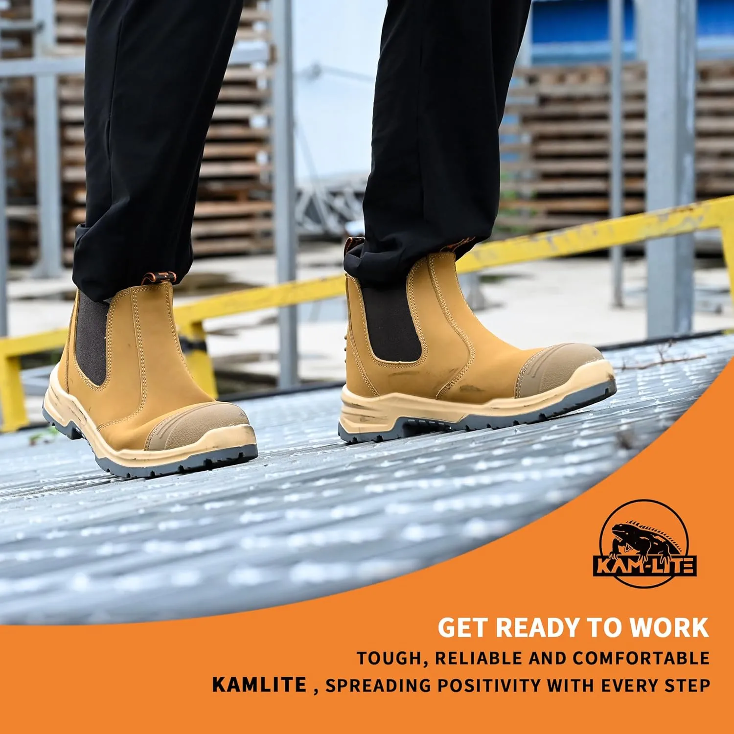 Work Boots for Men, Slip On Steel Toe Chelsea Safety Boots, Waterproof Slip Resistant Work Shoes, Lightweight Comfortable Breathable Non Slip Safety Toe Shoes