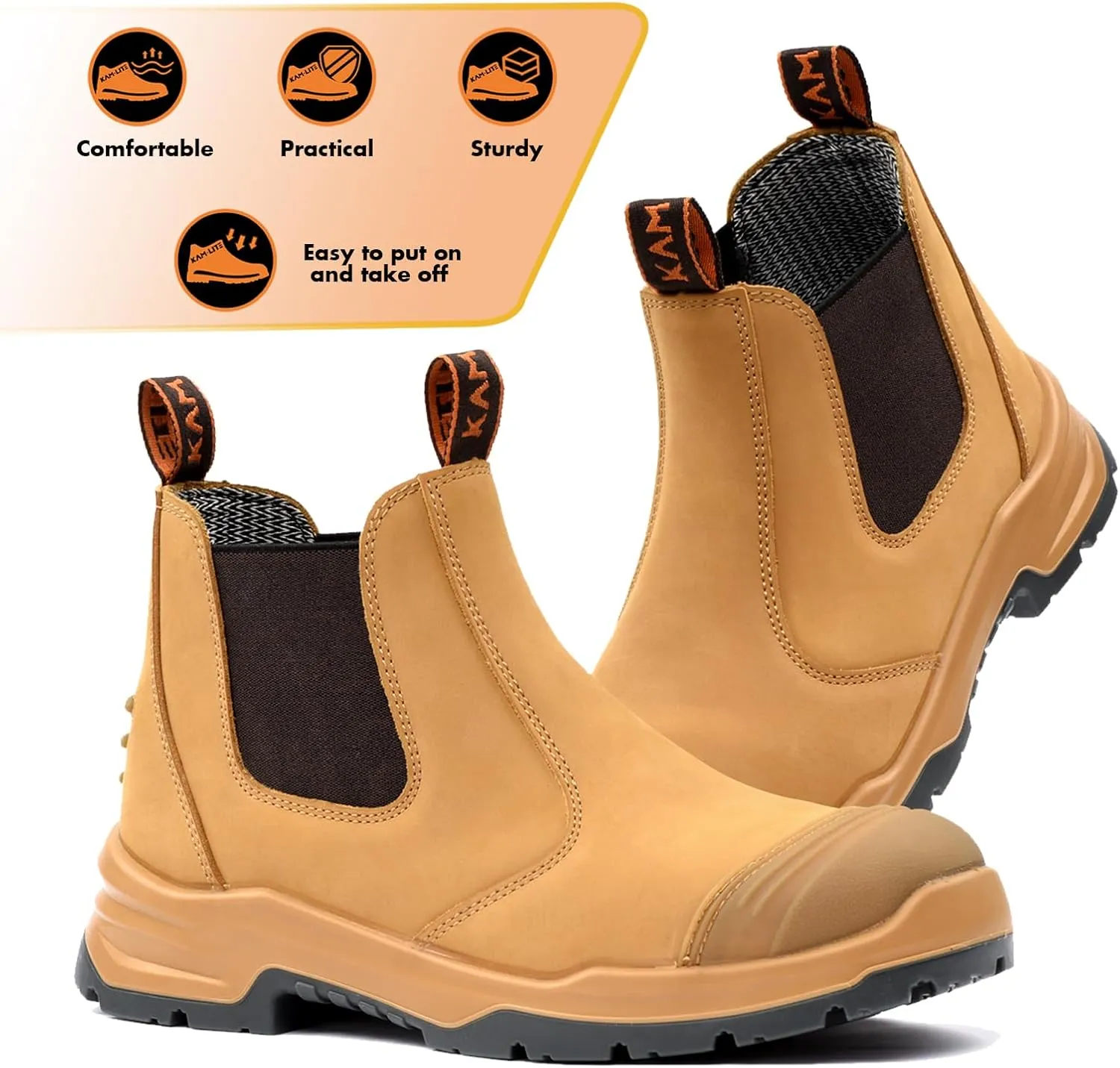 Work Boots for Men, Slip On Steel Toe Chelsea Safety Boots, Waterproof Slip Resistant Work Shoes, Lightweight Comfortable Breathable Non Slip Safety Toe Shoes