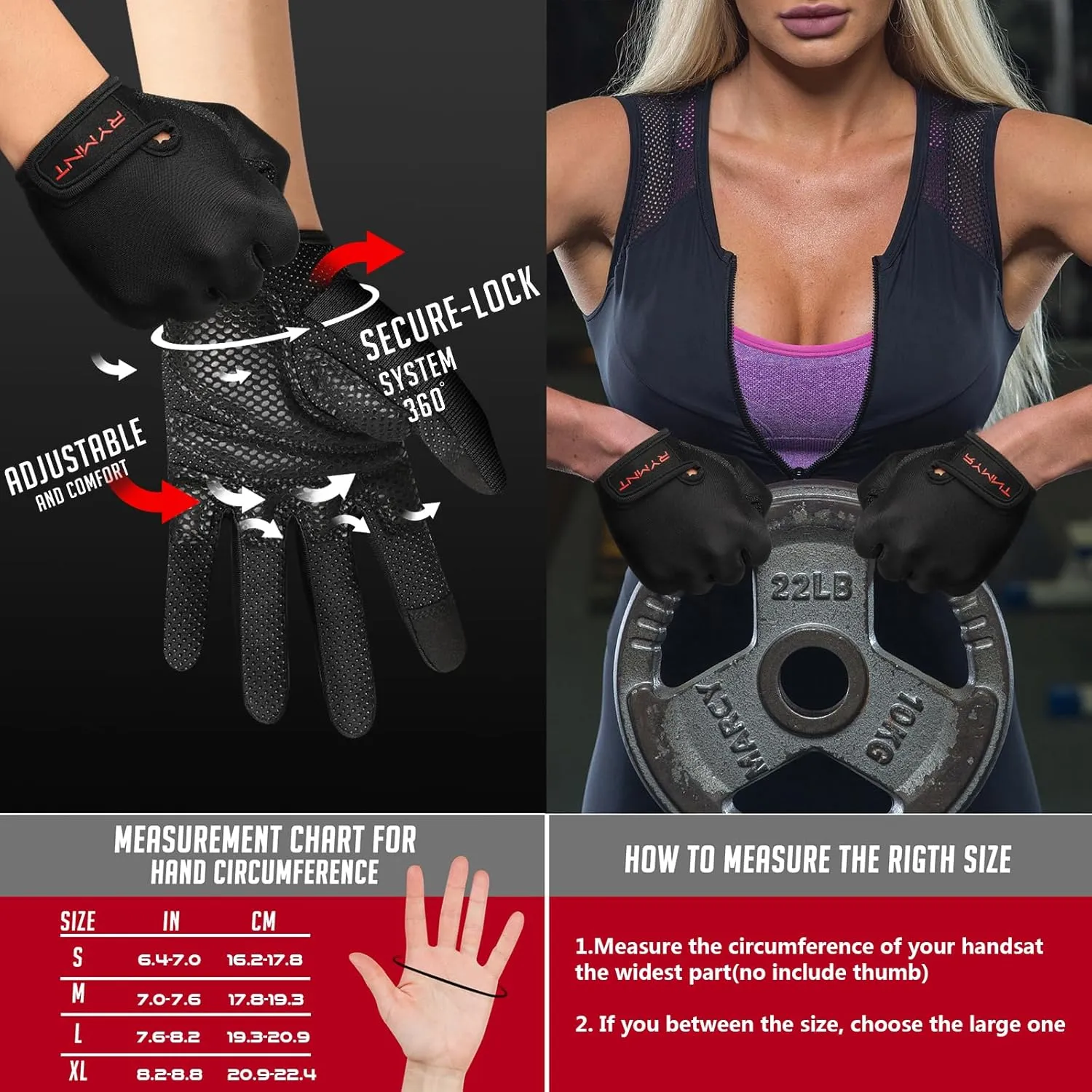 Workout Gloves for Women Men - Weight Lifting Gloves with Full Palm Protection & Extra Grip for Women Gym, Weightlifting, Weight Lift, Rowing, Exercise, Sport, Cycling