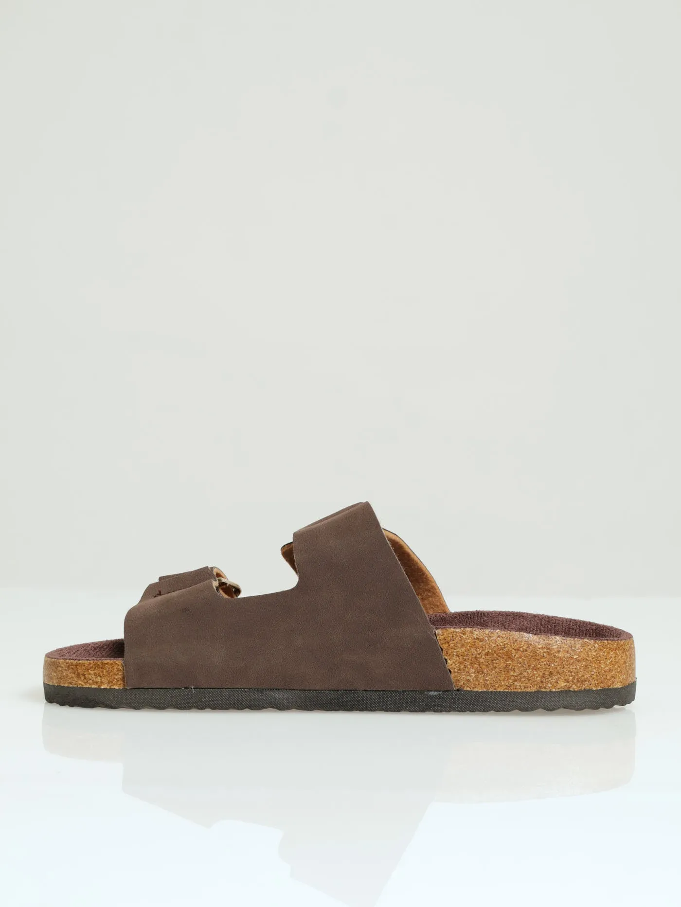 X-Flat Double Strap Buckle Push In Mule Sandal - Chocolate