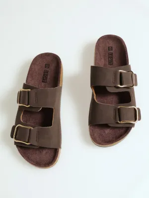X-Flat Double Strap Buckle Push In Mule Sandal - Chocolate
