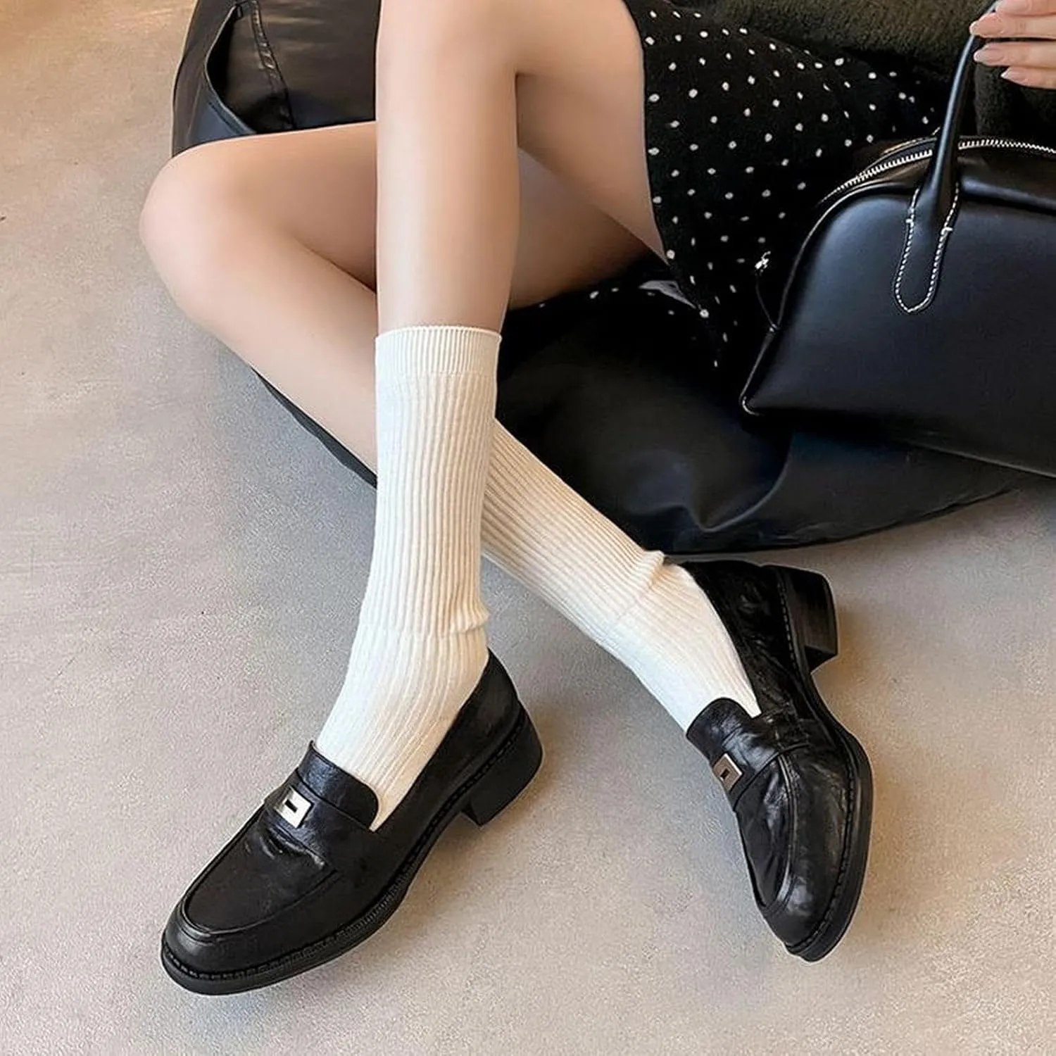 XIEDA Women's Genuine Lambskin Leather Loafers Low Chunky Heel Slip on Comfortable Office Work Shoes