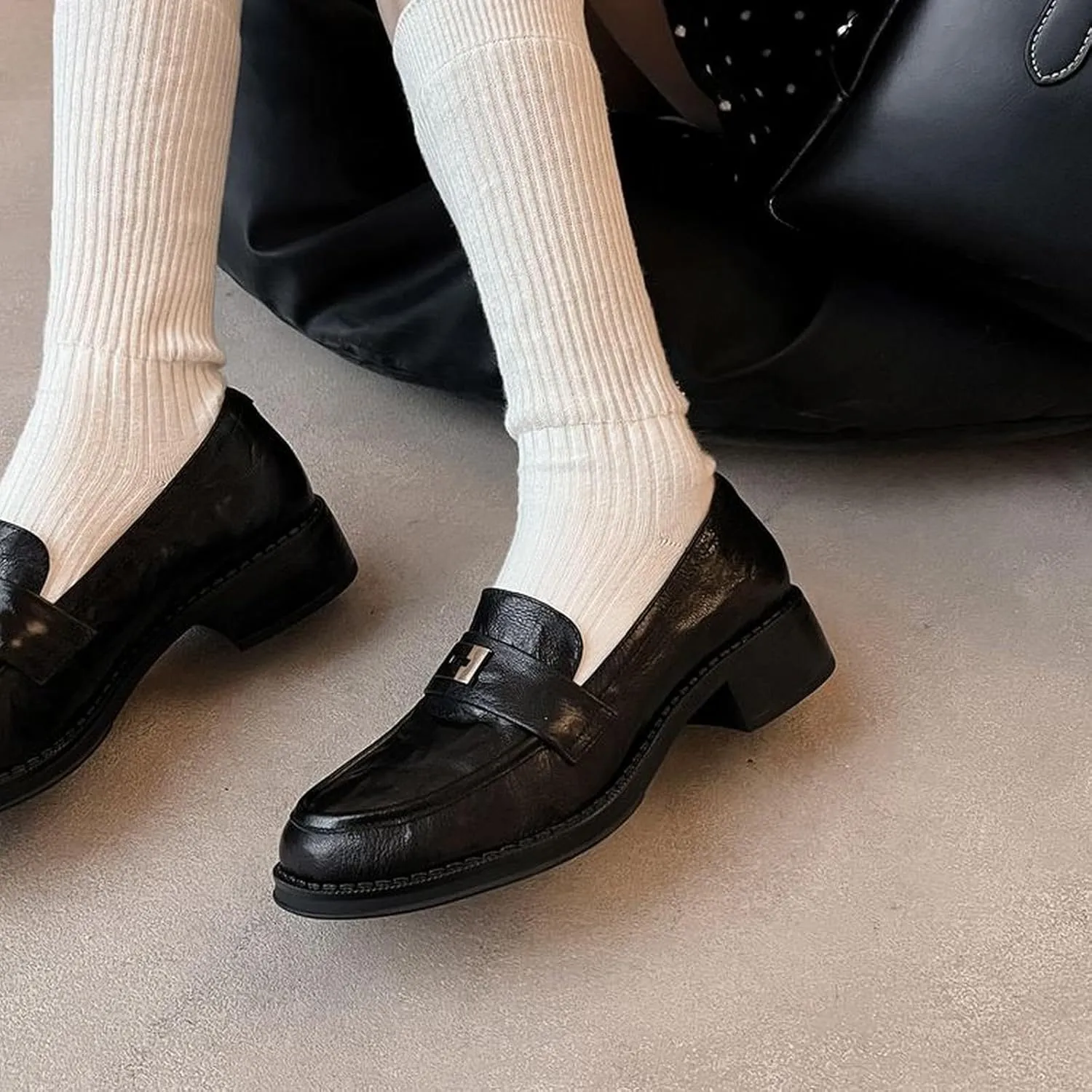 XIEDA Women's Genuine Lambskin Leather Loafers Low Chunky Heel Slip on Comfortable Office Work Shoes