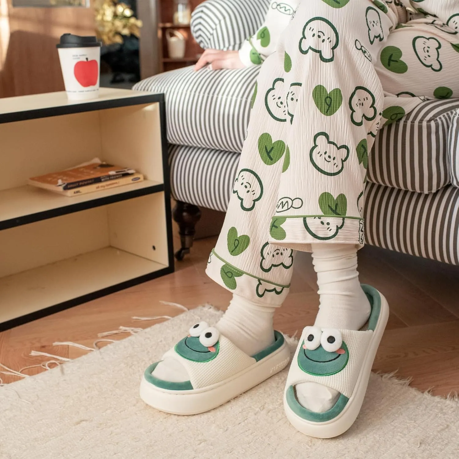 XIXITIAO Cow Slippers for Women/Men Indoor, Cute Cartoon Animal House Shoes, Comfortable Cotton Linen Bedroom Kawaii Cloud Slides