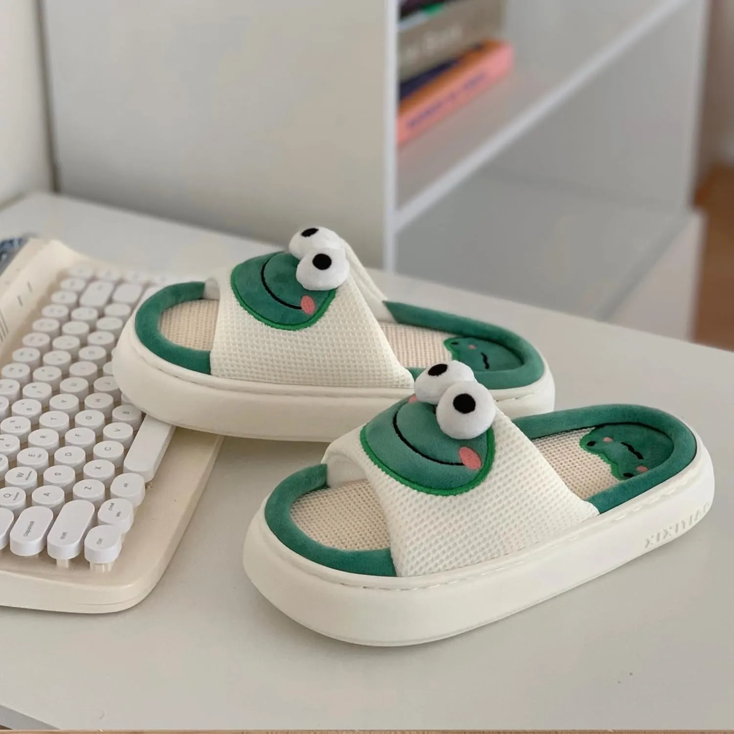 XIXITIAO Cow Slippers for Women/Men Indoor, Cute Cartoon Animal House Shoes, Comfortable Cotton Linen Bedroom Kawaii Cloud Slides