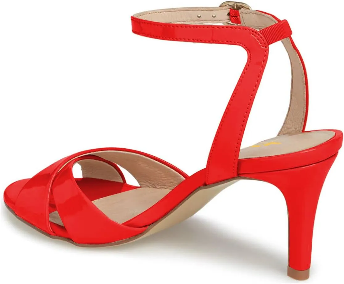 XYD Women Chic Cross Strap Slingback Ankle Strap High Heel Patent Buckle Sandal Pump Shoes