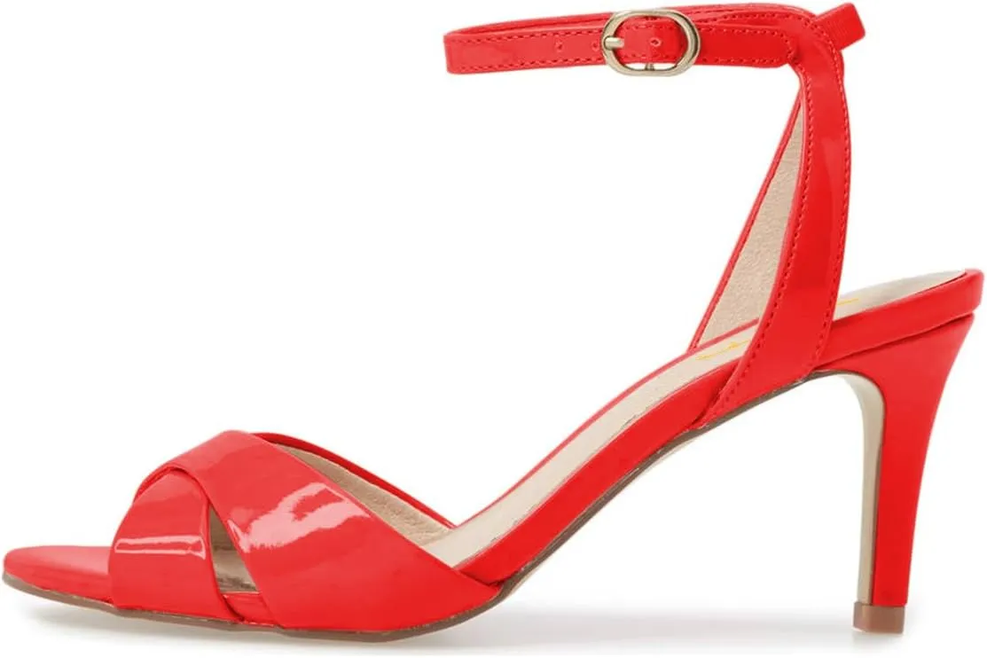 XYD Women Chic Cross Strap Slingback Ankle Strap High Heel Patent Buckle Sandal Pump Shoes