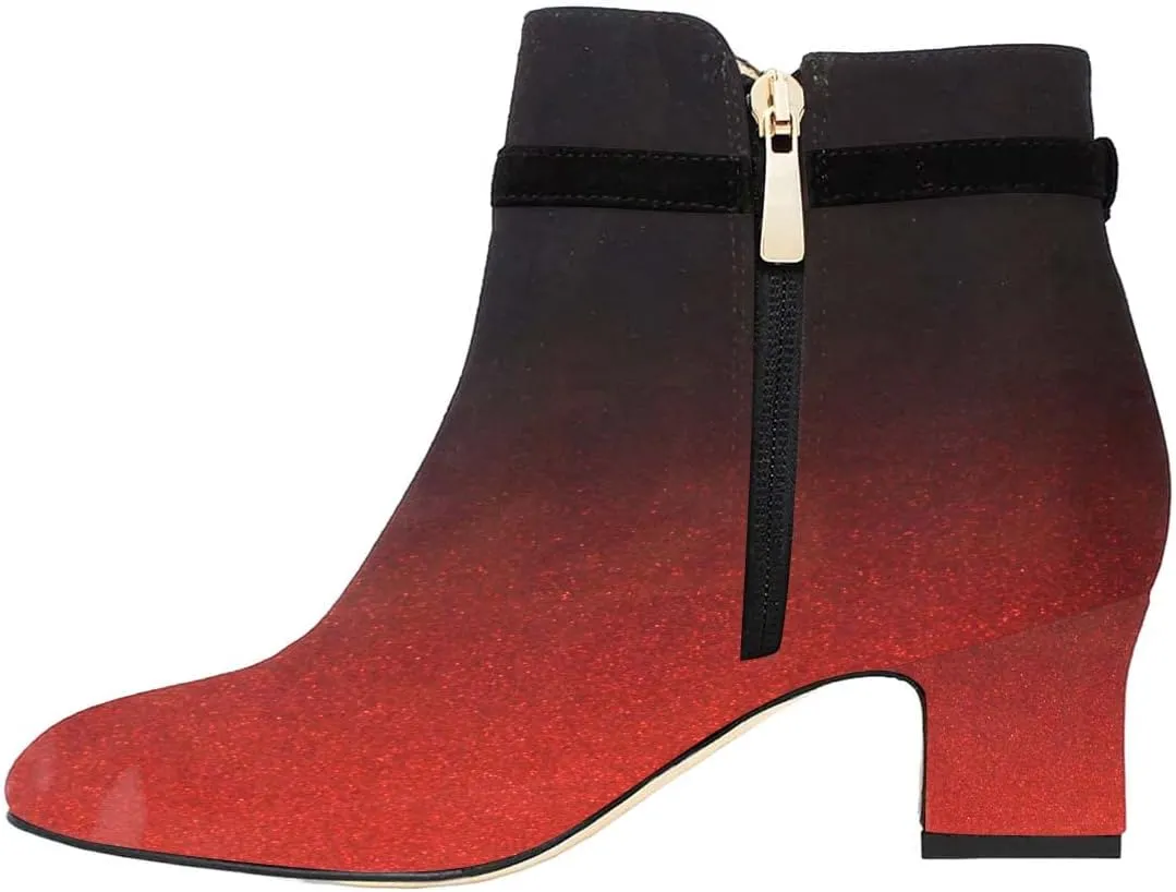 XYD Women Chic Golden Chain Ankle Boots, Mid Low Chunky Block Heel, Closed Round Toe Side Zipper Short Bootie, Casual Daily Winter Shoes for Lady