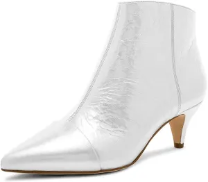 XYD Women Chic Low Kitten Heel Ankle Boots Pointed Closed Toe Side Zipper Prom Glitter Party Fashion Short Bootie Shoes