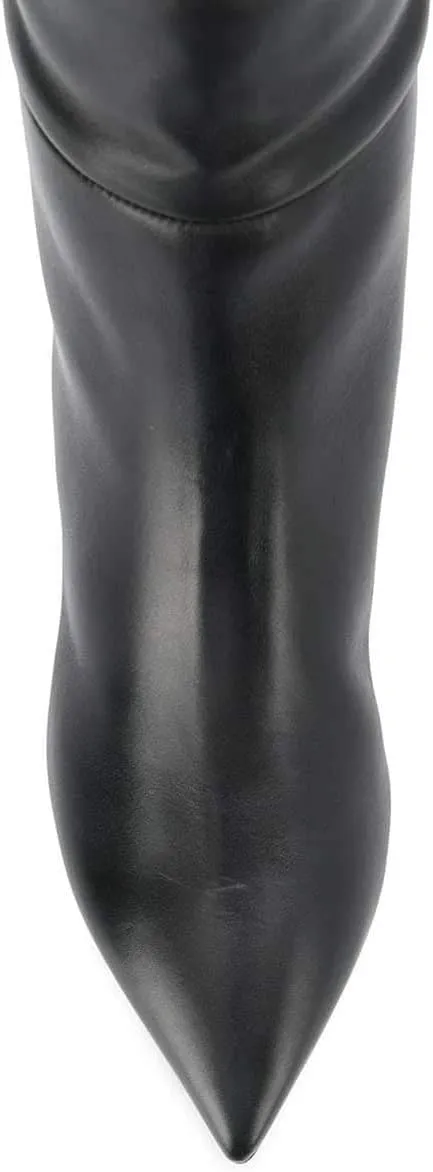 XYD Women Chic Pointy Toe Glitter Knee High Boots Kitten Low Heel Pull On Sequins Sparkly Booties with Side Zipper Dress Shoes