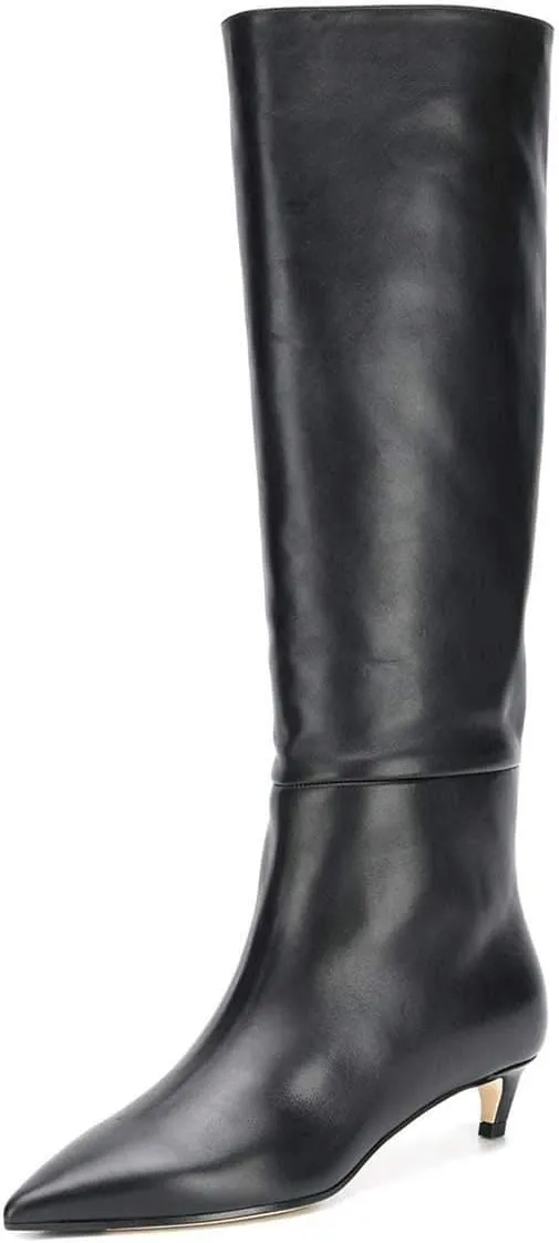XYD Women Chic Pointy Toe Glitter Knee High Boots Kitten Low Heel Pull On Sequins Sparkly Booties with Side Zipper Dress Shoes